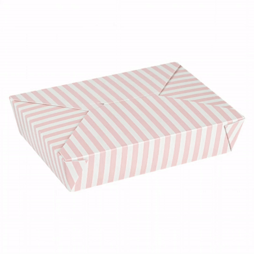Bio Tek 49 oz Rectangle Pink and White Stripe Paper #2 Bio Box Take Out Container - 8 1/2" x 6 1/4" x 2" - 200 count box