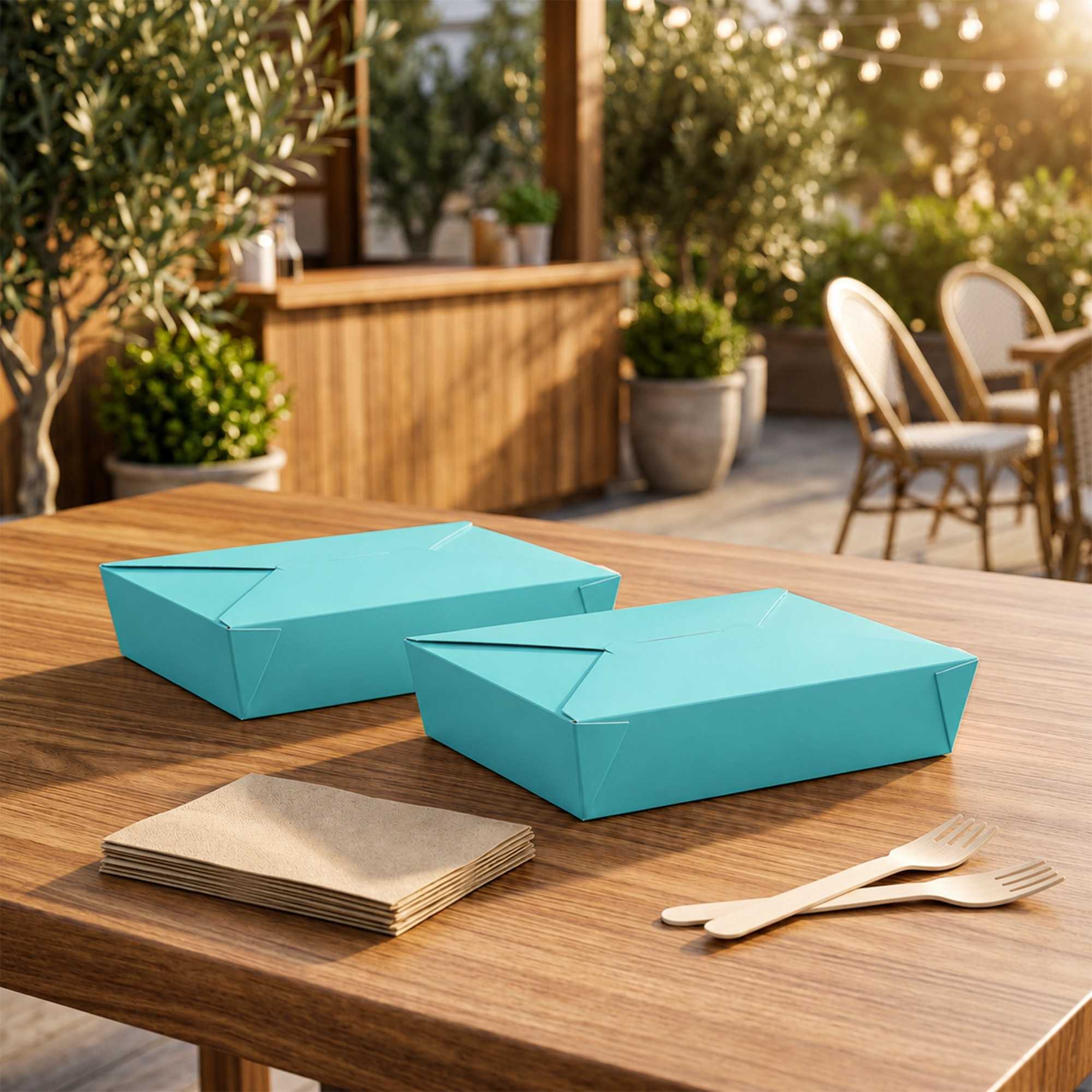 Bio Tek 49 oz Rectangle Turquoise Paper #2 Bio Box Take Out Container - 8 1/2" x 6 1/4" x 2" -50 count box