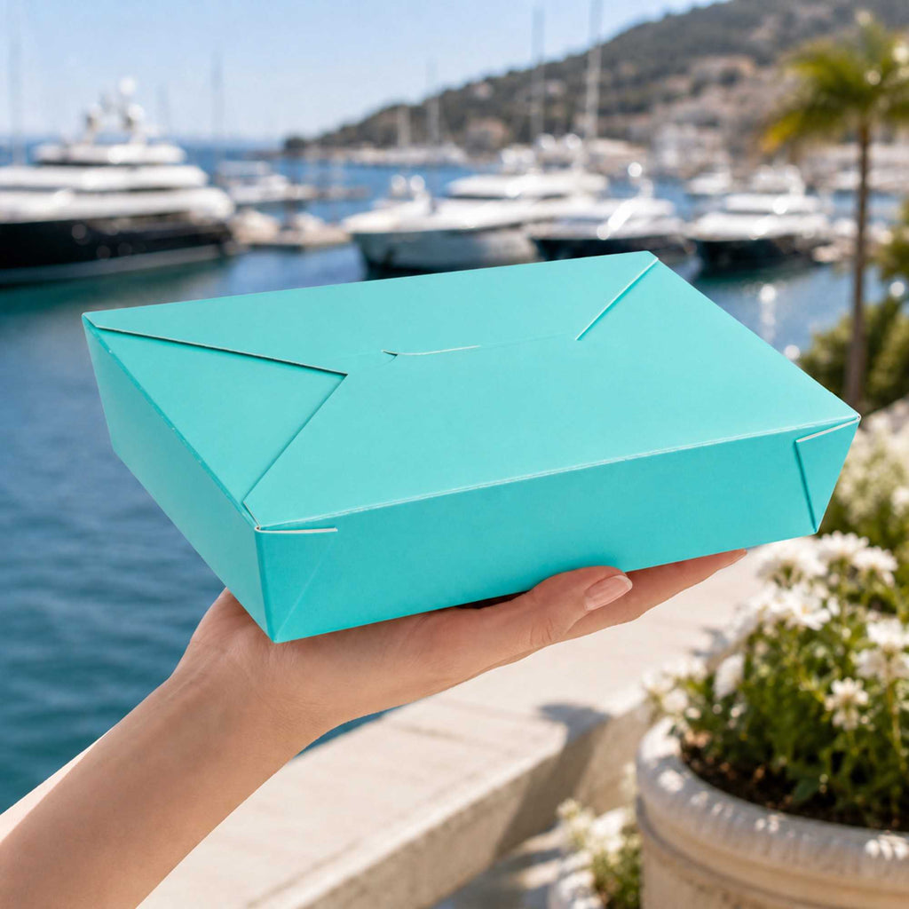 Bio Tek 49 oz Rectangle Turquoise Paper #2 Bio Box Take Out Container - 8 1/2" x 6 1/4" x 2" -50 count box