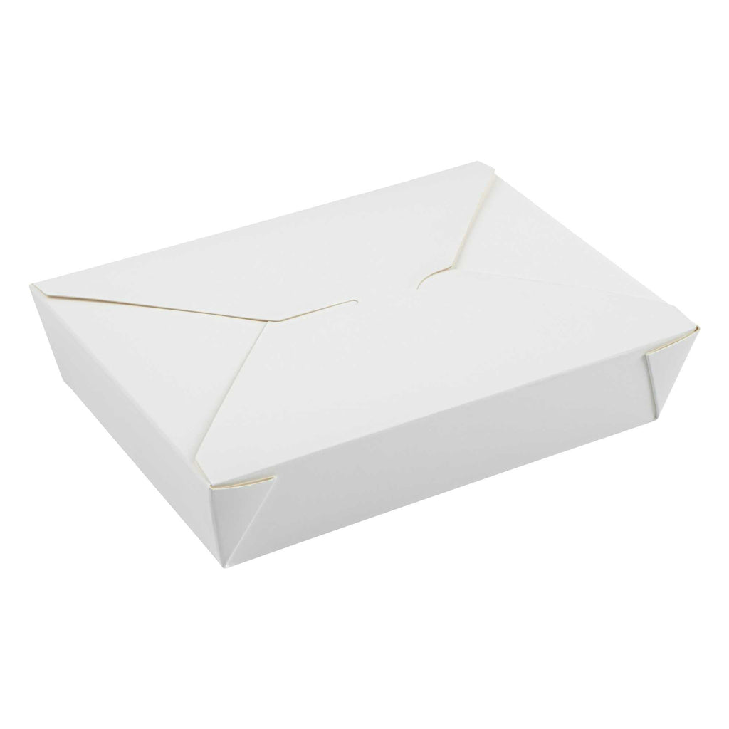 Bio Tek 49 oz Rectangle White Paper #2 Bio Box Take Out Container - 8 1/2" x 6 1/4" x 2" - 50 count box