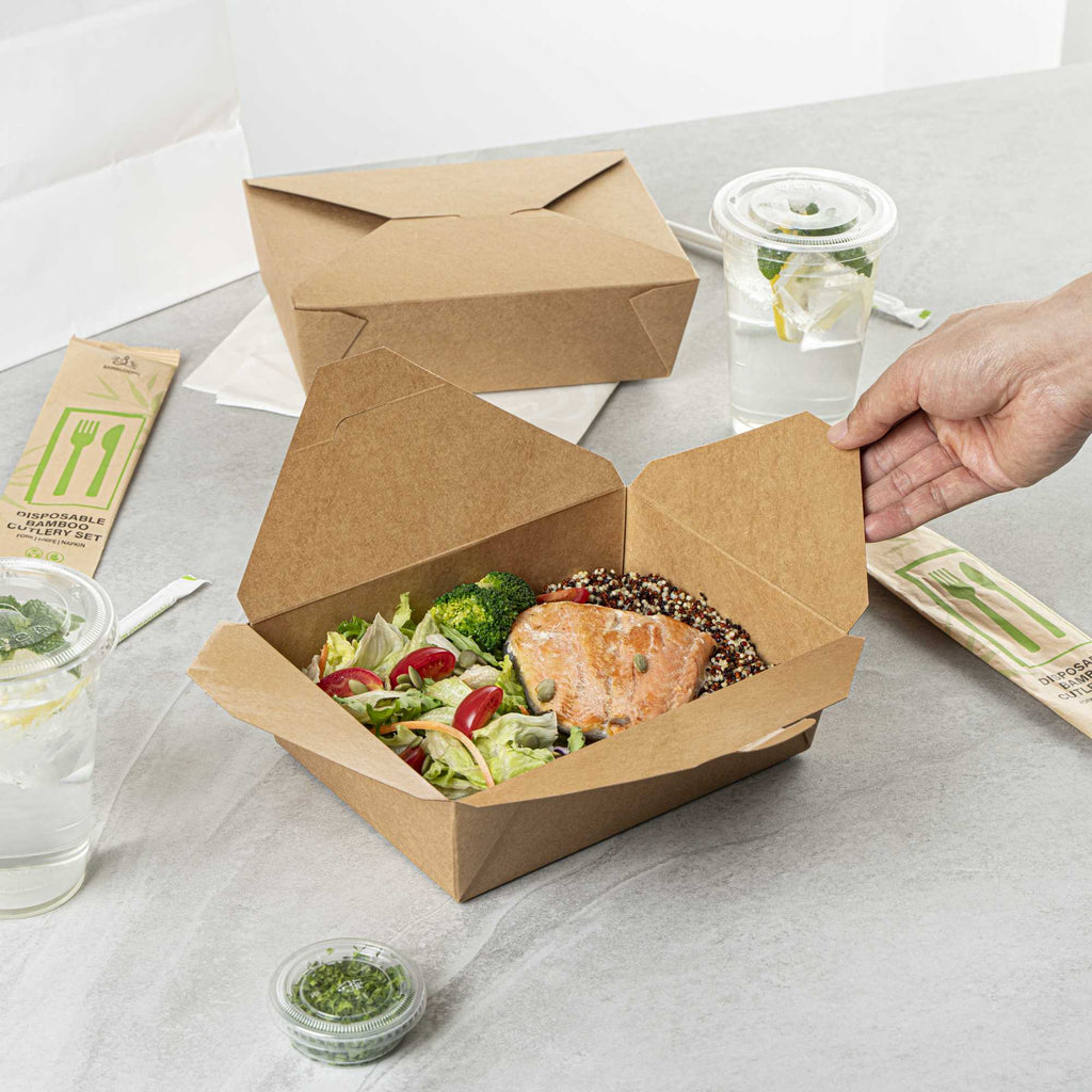 Bio Tek 71 oz Rectangle Kraft Paper #3 Bio Box Take Out Container - 8 1/2" x 6 1/4" x 2 1/2" - 50 count box