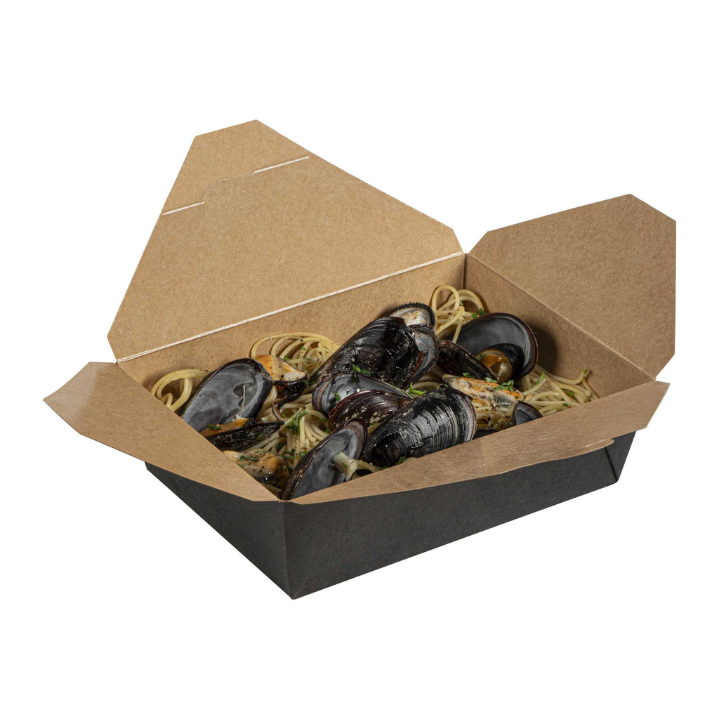 Bio Tek 71 oz Rectangle Black Paper #3 Bio Box Take Out Container - 8 1/2" x 6 1/4" x 2 1/2" - 50 count box