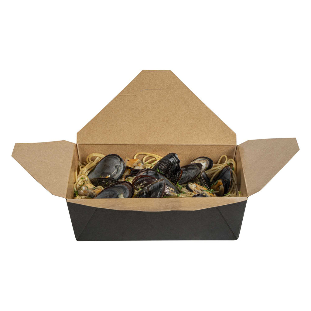 Bio Tek 71 oz Rectangle Black Paper #3 Bio Box Take Out Container - 8 1/2" x 6 1/4" x 2 1/2" - 50 count box