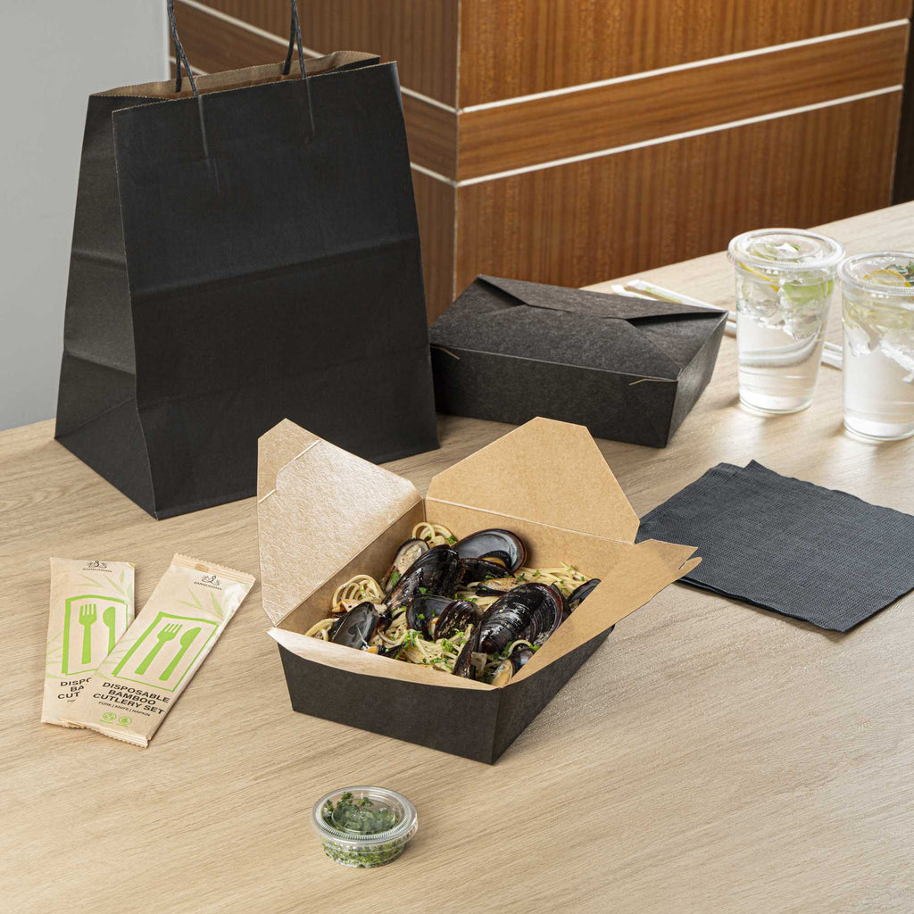 Bio Tek 71 oz Rectangle Black Paper #3 Bio Box Take Out Container - 8 1/2" x 6 1/4" x 2 1/2" - 50 count box