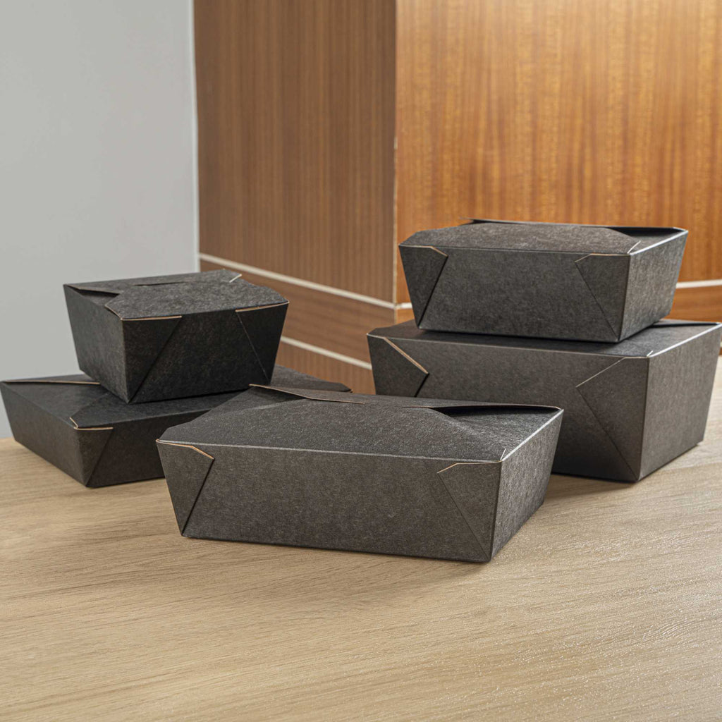 Bio Tek 71 oz Rectangle Black Paper #3 Bio Box Take Out Container - 8 1/2" x 6 1/4" x 2 1/2" - 50 count box