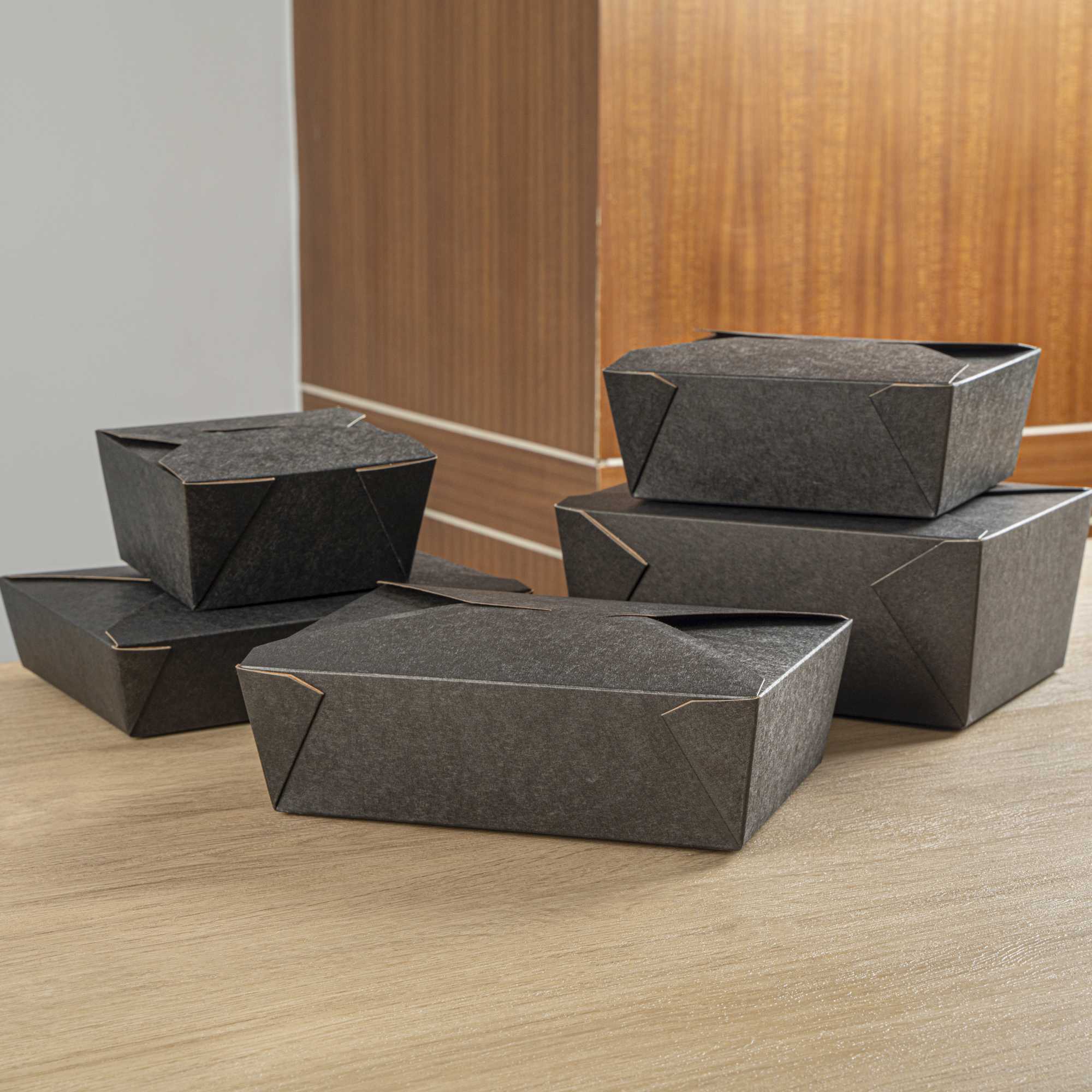 Bio Tek 71 oz Rectangle Black Paper #3 Bio Box Take Out Container - 8 1/2" x 6 1/4" x 2 1/2" - 50 count box