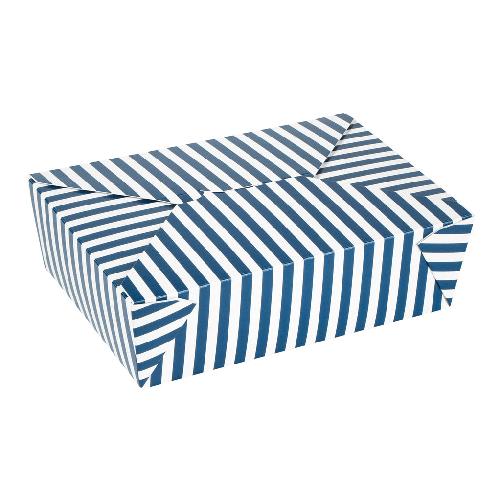 Bio Tek 71 oz Rectangle Blue and White Stripe Paper #3 Bio Box Take Out Container - 8 1/2" x 6 1/4" x 2 1/2" -50 count box