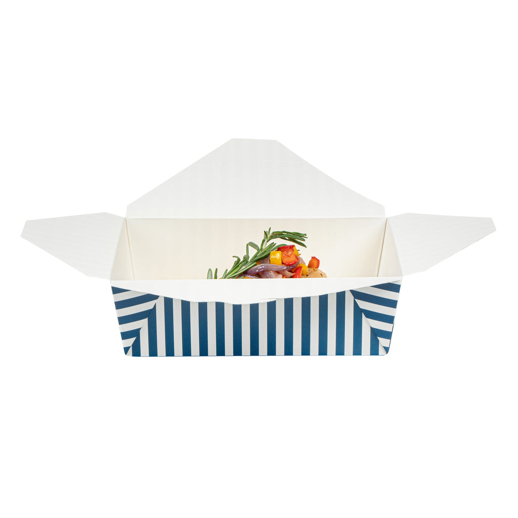 Bio Tek 71 oz Rectangle Blue and White Stripe Paper #3 Bio Box Take Out Container - 8 1/2" x 6 1/4" x 2 1/2" -50 count box