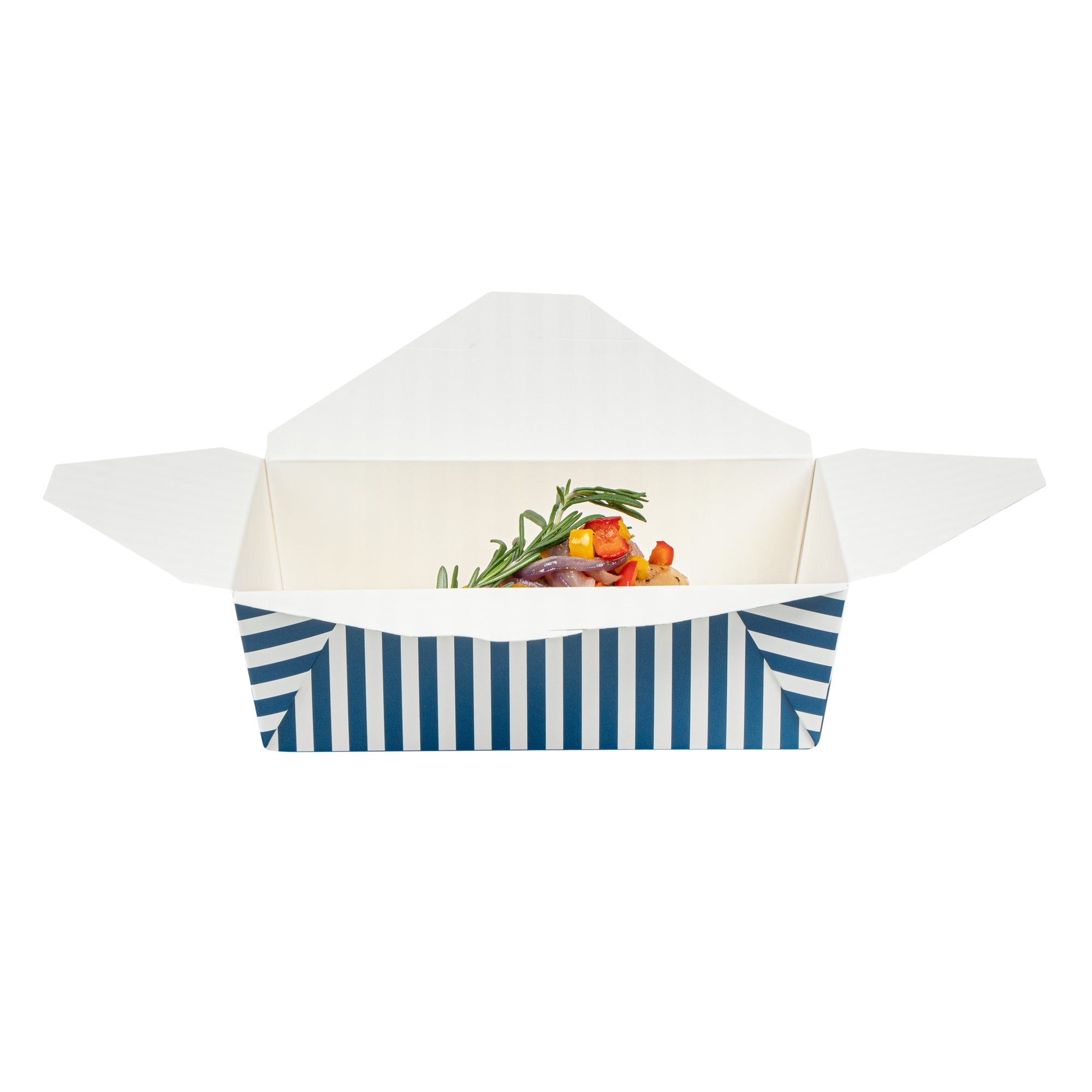 Bio Tek 71 oz Rectangle Blue and White Stripe Paper #3 Bio Box Take Out Container - 8 1/2" x 6 1/4" x 2 1/2" -50 count box