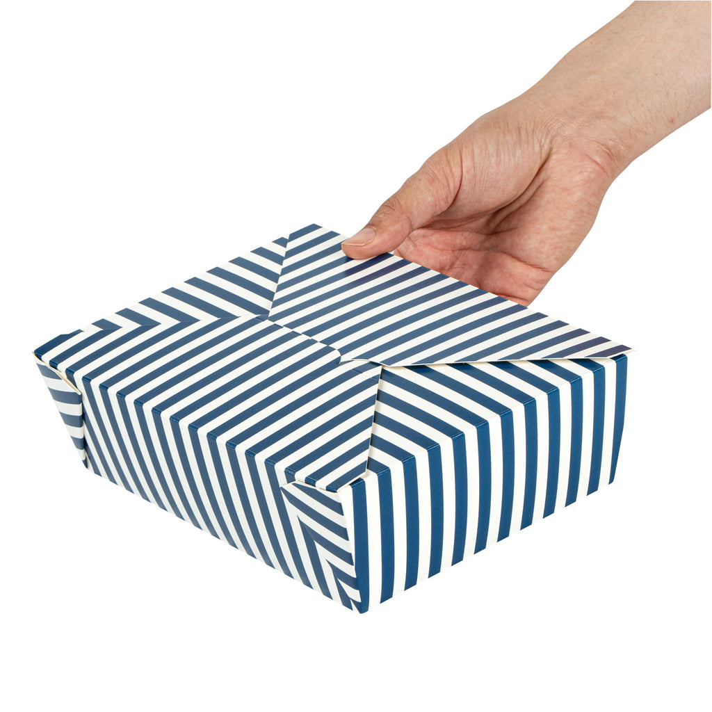 Bio Tek 71 oz Rectangle Blue and White Stripe Paper #3 Bio Box Take Out Container - 8 1/2" x 6 1/4" x 2 1/2" -50 count box