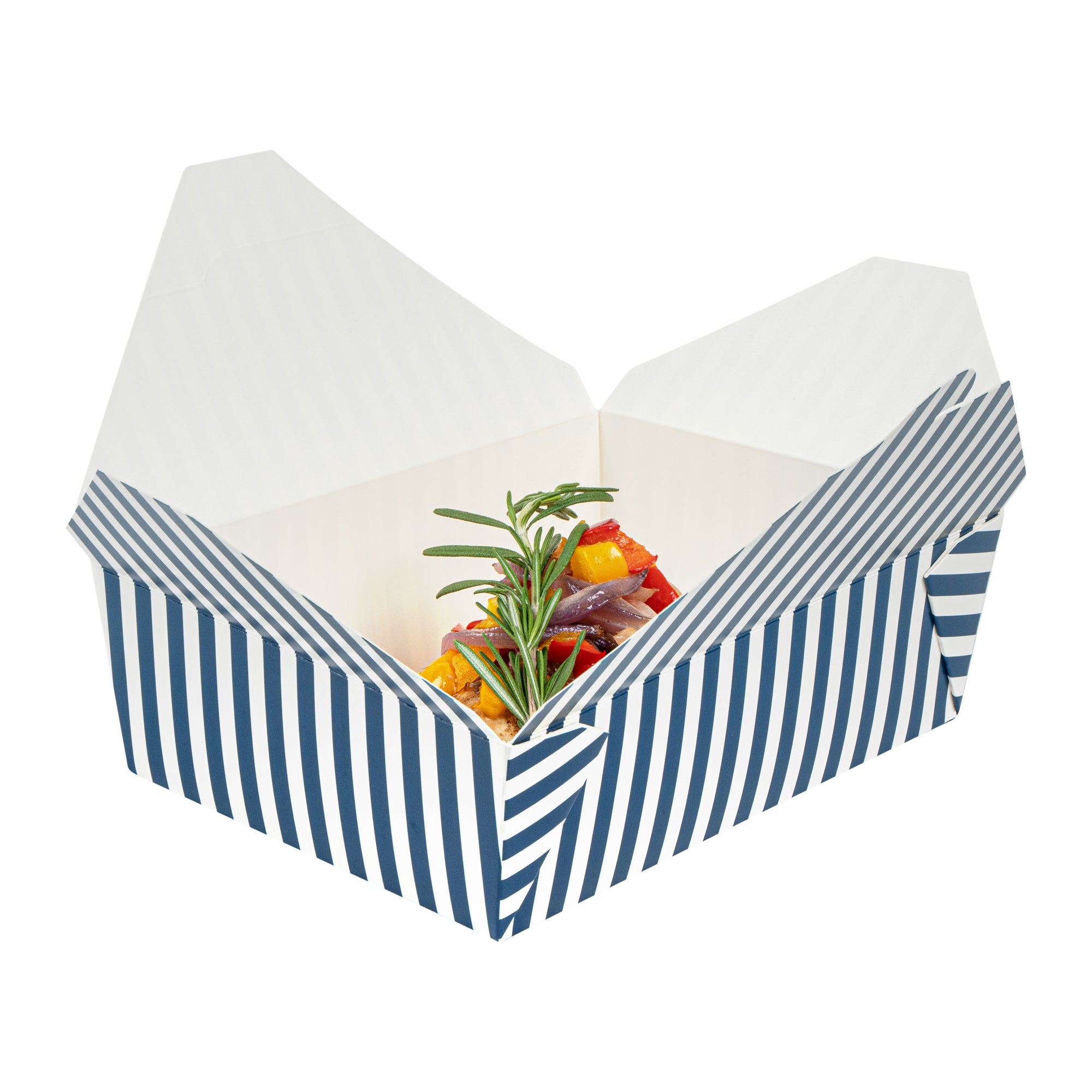 Bio Tek 71 oz Rectangle Blue and White Stripe Paper #3 Bio Box Take Out Container - 8 1/2" x 6 1/4" x 2 1/2" - 200 count box