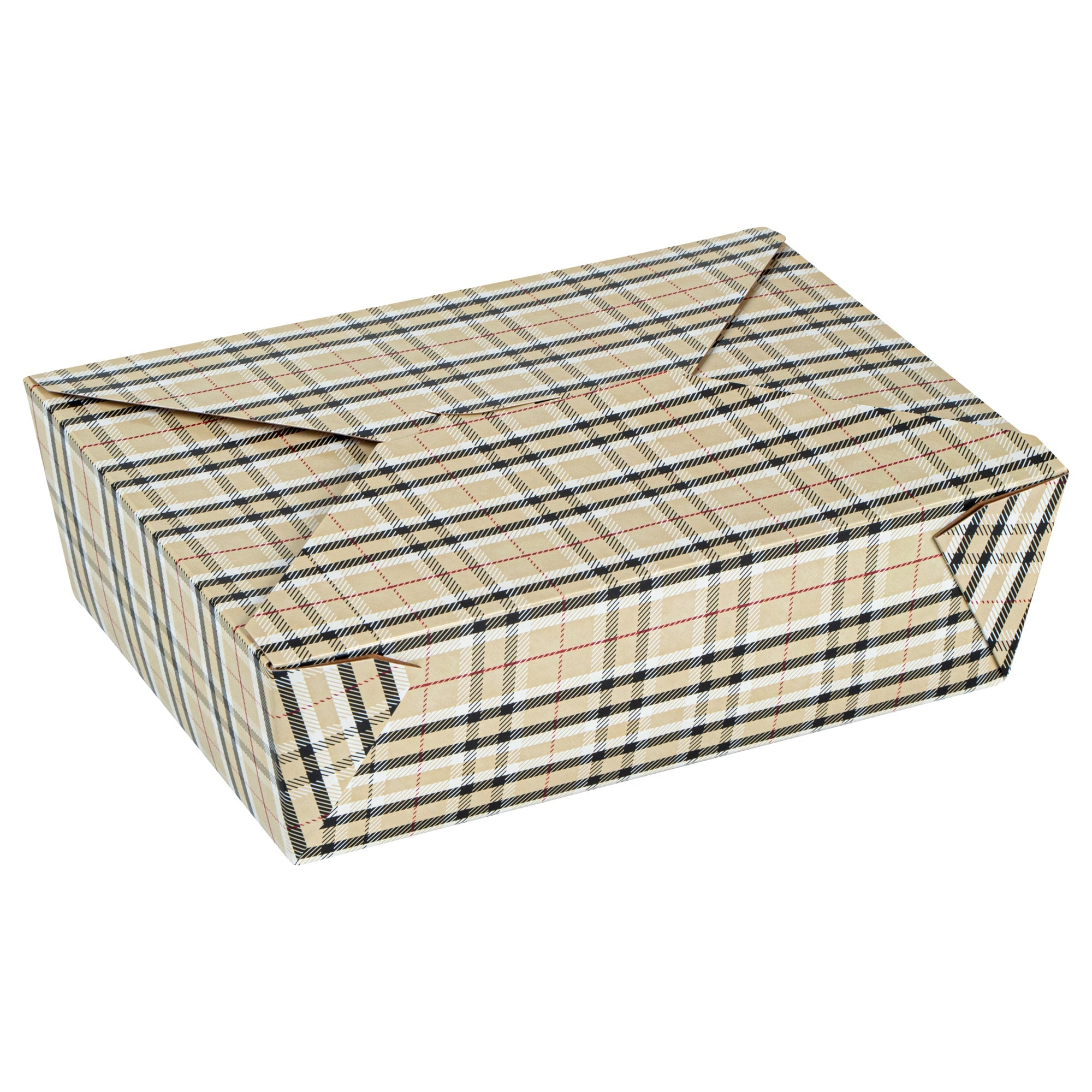 Bio Tek 71 oz Rectangle Plaid Paper #3 Bio Box Take Out Container - 8 1/2" x 6 1/4" x 2 1/2" -50 count box