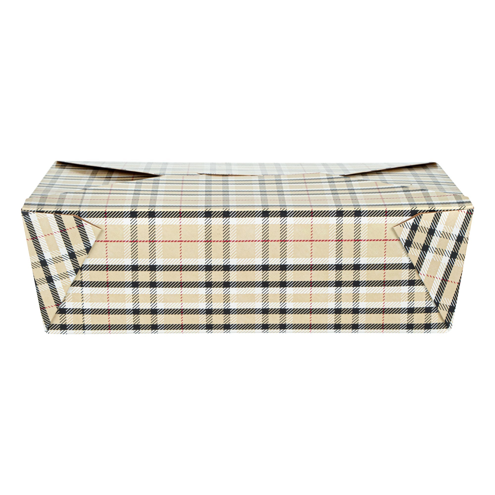 Bio Tek 71 oz Rectangle Plaid Paper #3 Bio Box Take Out Container - 8 1/2" x 6 1/4" x 2 1/2" -50 count box