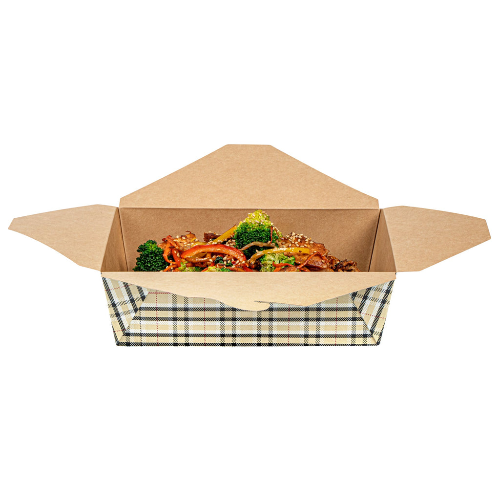 Bio Tek 71 oz Rectangle Plaid Paper #3 Bio Box Take Out Container - 8 1/2" x 6 1/4" x 2 1/2" - 200 count box