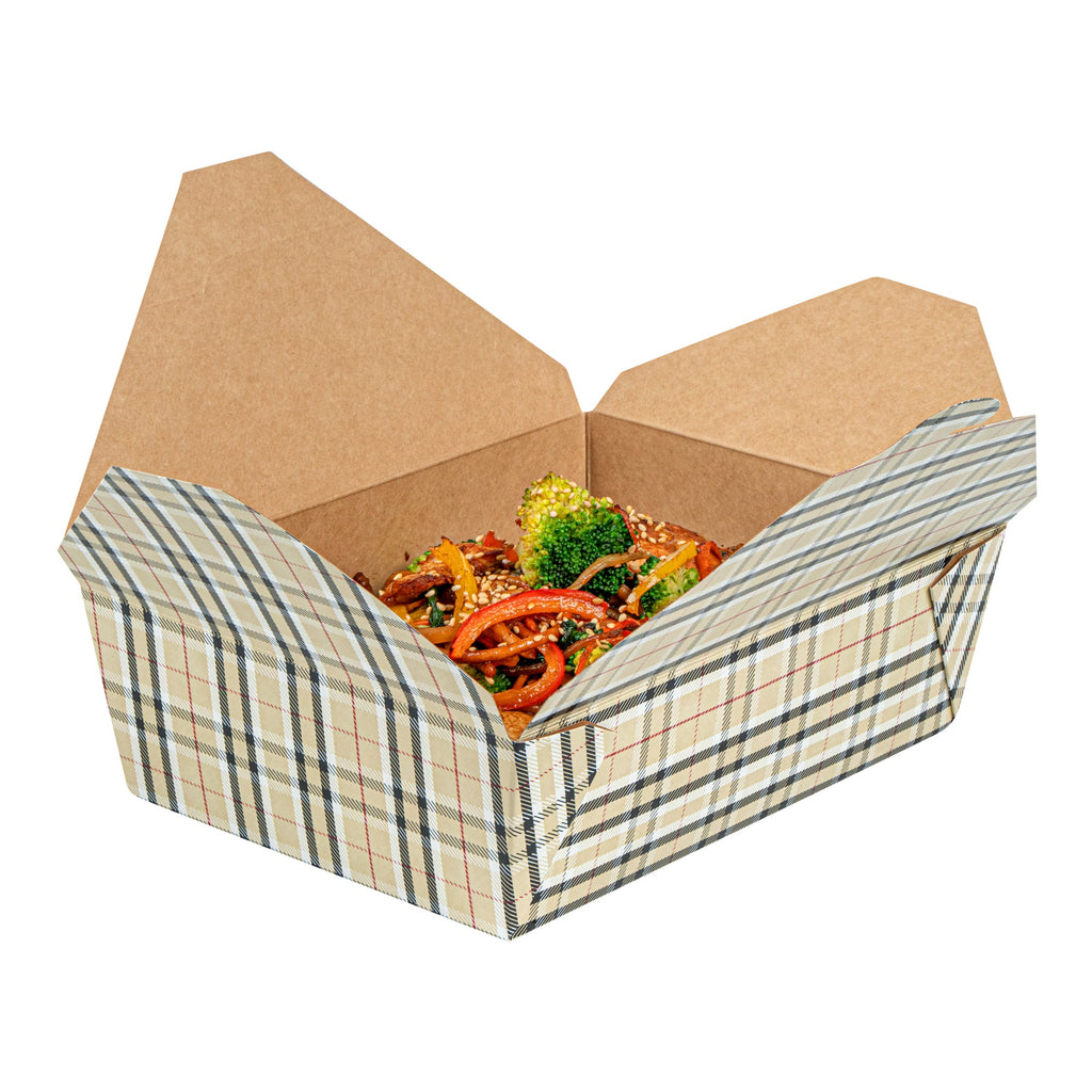 Bio Tek 71 oz Rectangle Plaid Paper #3 Bio Box Take Out Container - 8 1/2" x 6 1/4" x 2 1/2" - 200 count box
