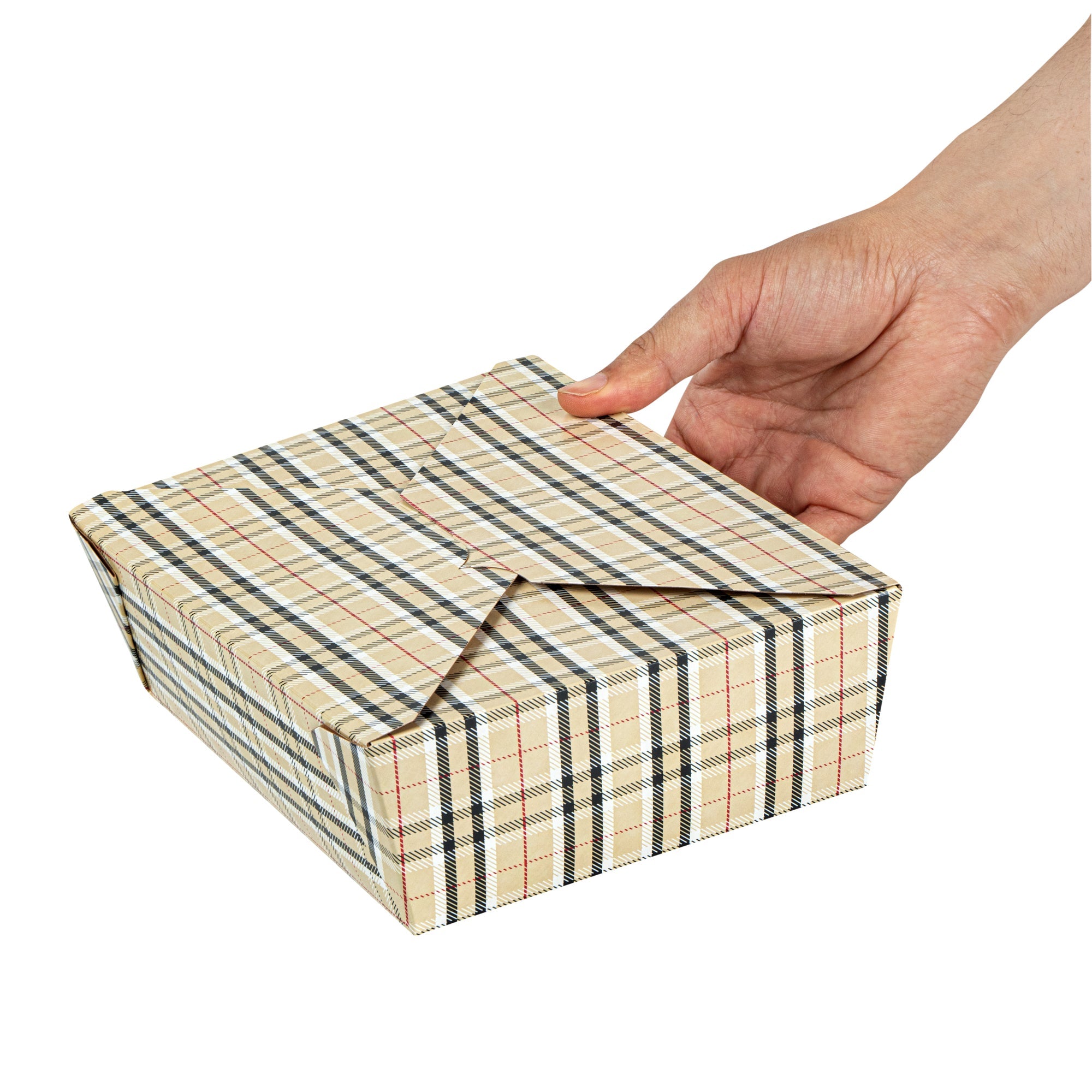 Bio Tek 71 oz Rectangle Plaid Paper #3 Bio Box Take Out Container - 8 1/2" x 6 1/4" x 2 1/2" - 200 count box