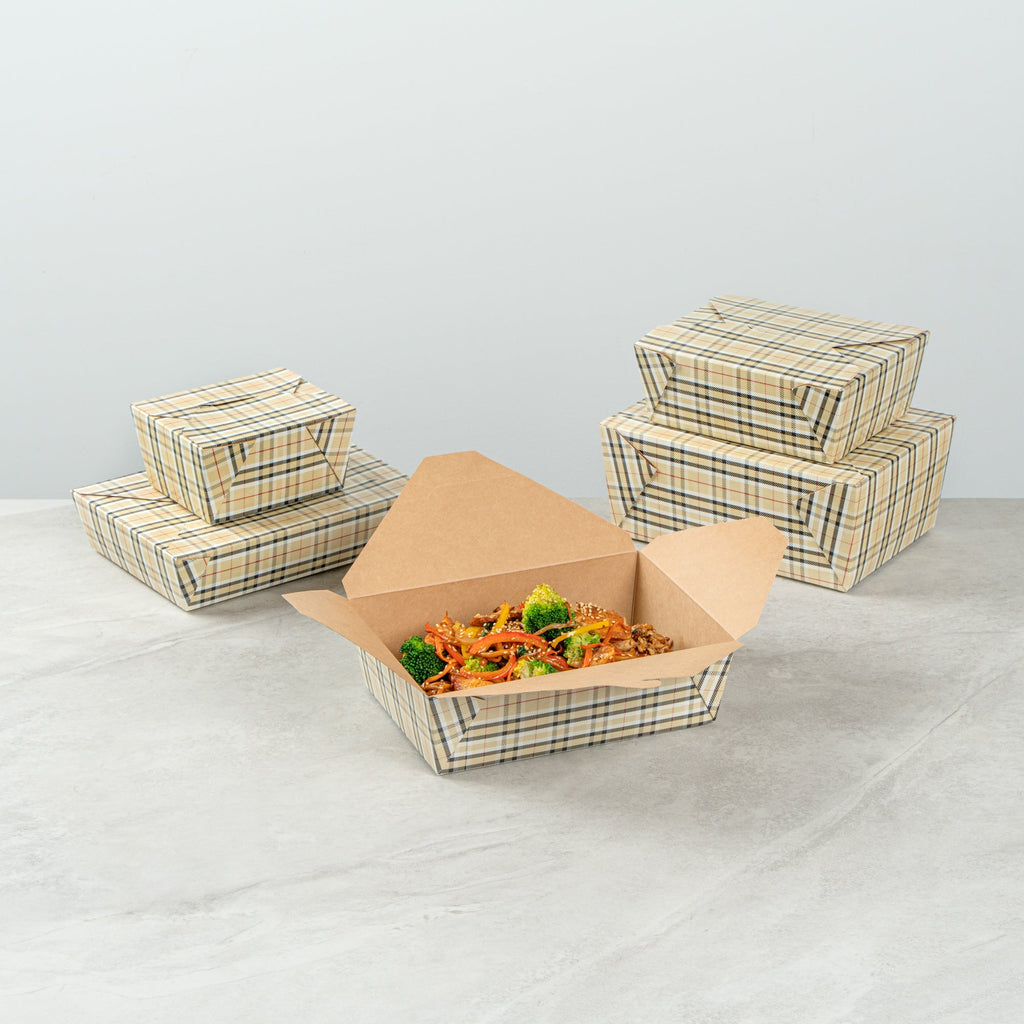 Bio Tek 71 oz Rectangle Plaid Paper #3 Bio Box Take Out Container - 8 1/2" x 6 1/4" x 2 1/2" - 200 count box