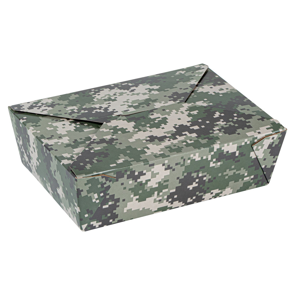 Bio Tek 71 oz Rectangle Camouflage Paper #3 Bio Box Take Out Container - 8 1/2" x 6 1/4" x 2 1/2" -50 count box