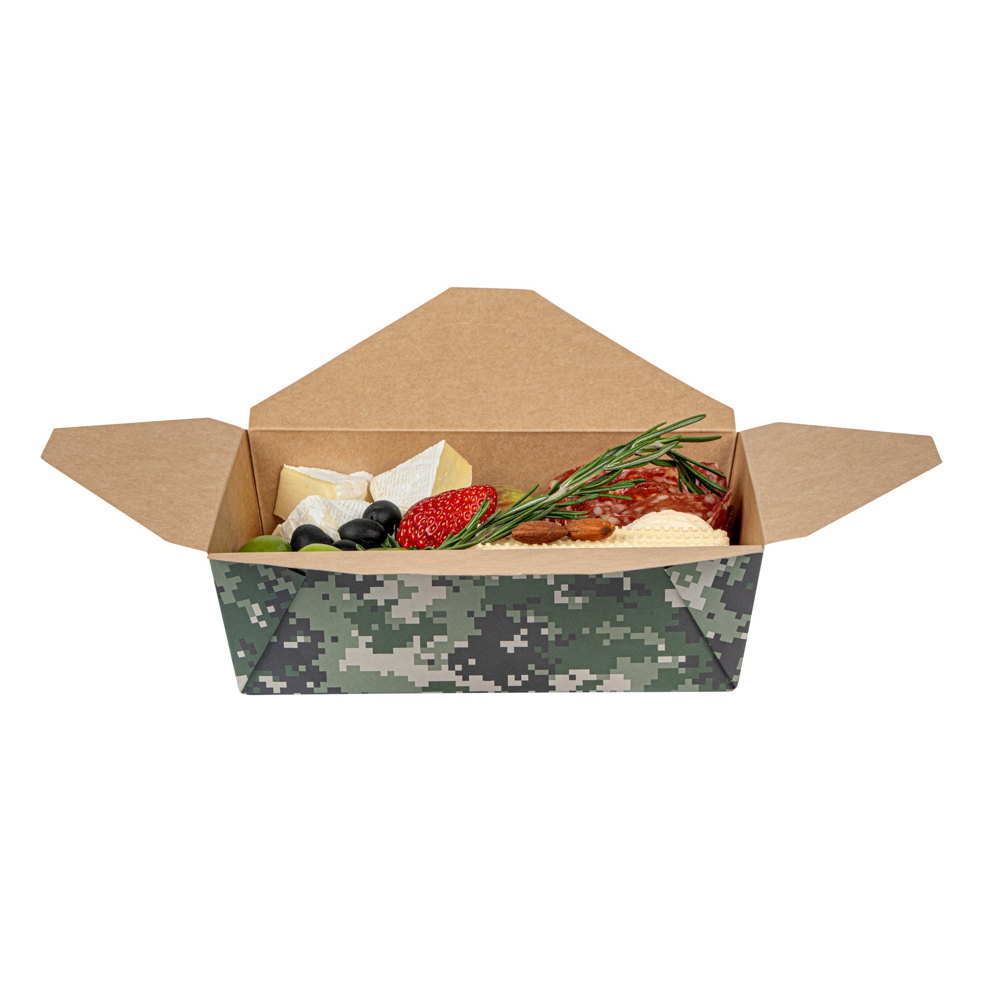 Bio Tek 71 oz Rectangle Camouflage Paper #3 Bio Box Take Out Container - 8 1/2" x 6 1/4" x 2 1/2" -50 count box