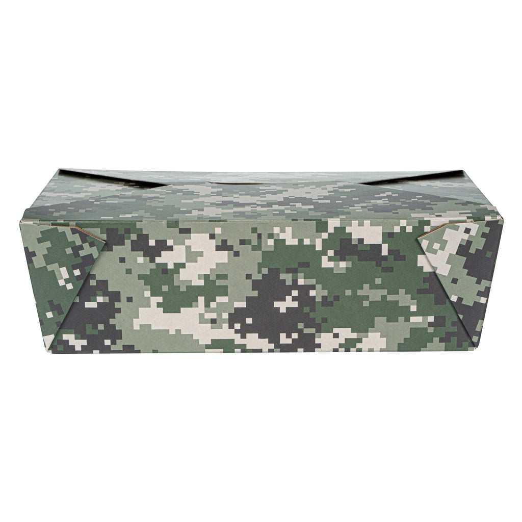 Bio Tek 71 oz Rectangle Camouflage Paper #3 Bio Box Take Out Container - 8 1/2" x 6 1/4" x 2 1/2" -50 count box