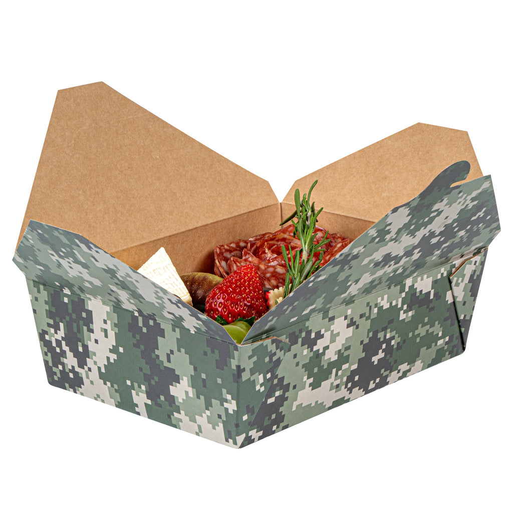 Bio Tek 71 oz Rectangle Camouflage Paper #3 Bio Box Take Out Container - 8 1/2" x 6 1/4" x 2 1/2" - 200 count box