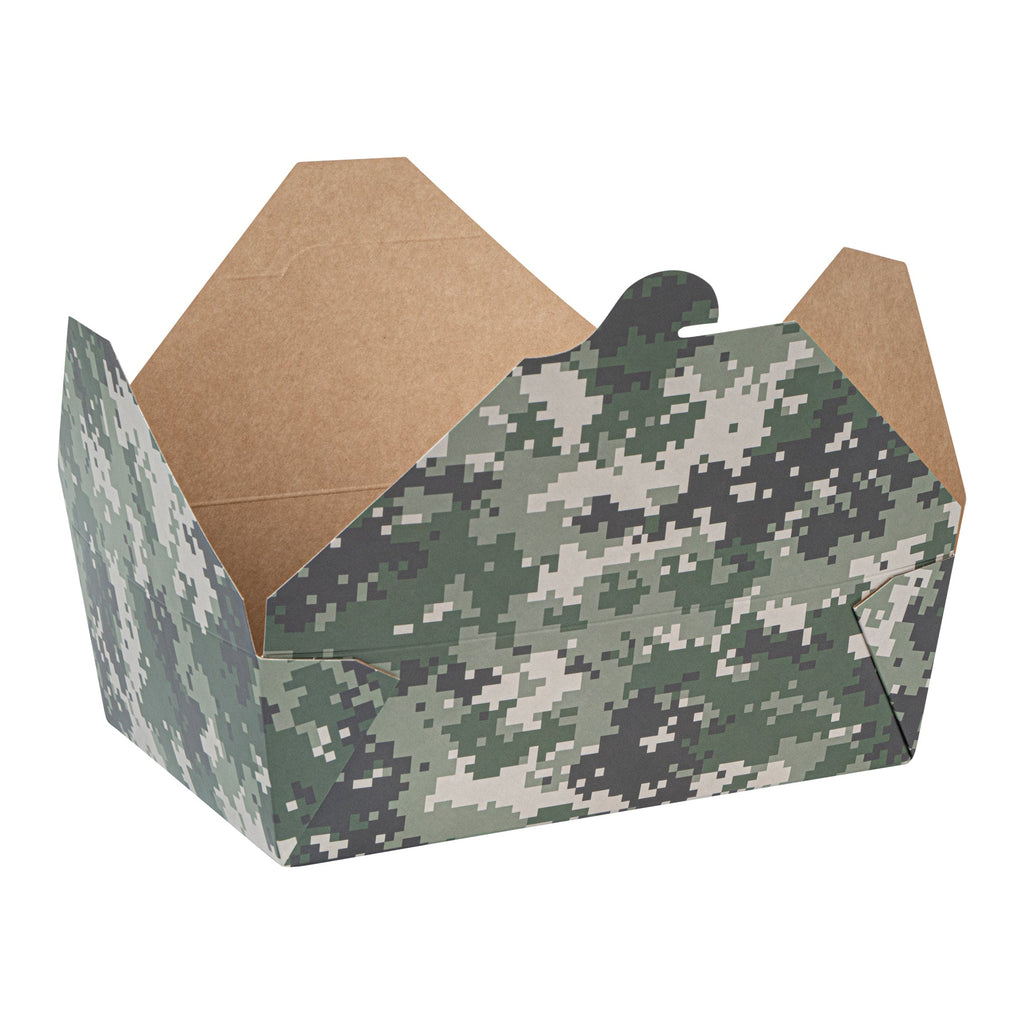 Bio Tek 71 oz Rectangle Camouflage Paper #3 Bio Box Take Out Container - 8 1/2" x 6 1/4" x 2 1/2" - 200 count box