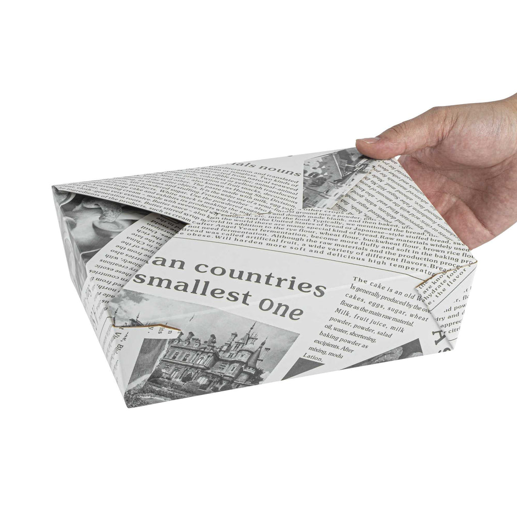 Bio Tek 71 oz Rectangle Newsprint Paper Bio Box Take Out Container - 8 1/2" x 6 1/4" x 2 1/2" - 50 count box