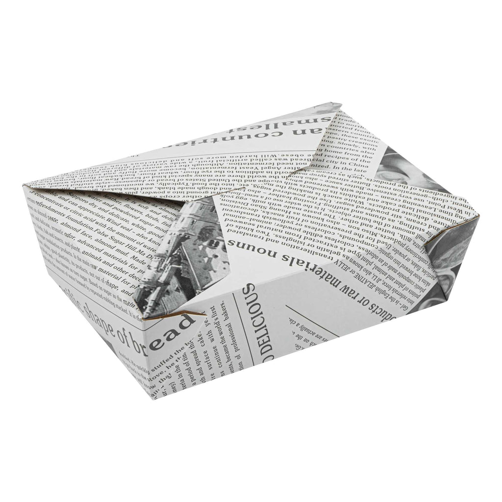 Bio Tek 71 oz Rectangle Newsprint Paper Bio Box Take Out Container - 8 1/2" x 6 1/4" x 2 1/2" - 50 count box