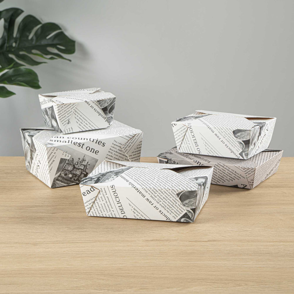 Bio Tek 71 oz Rectangle Newsprint Paper Bio Box Take Out Container - 8 1/2" x 6 1/4" x 2 1/2" - 50 count box