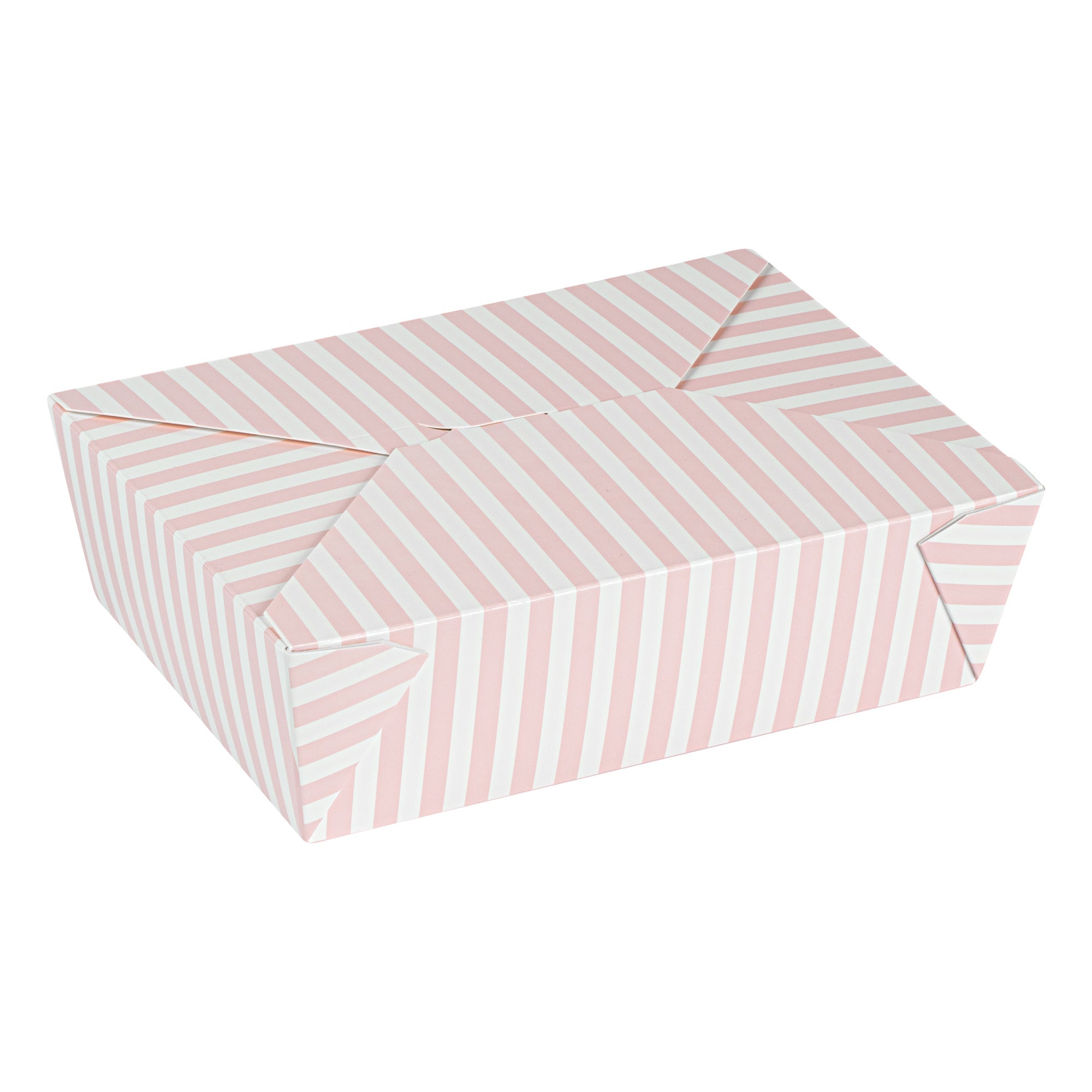 Bio Tek 71 oz Rectangle Pink and White Stripe Paper #3 Bio Box Take Out Container - 8 1/2" x 6 1/4" x 2 1/2" -50 count box