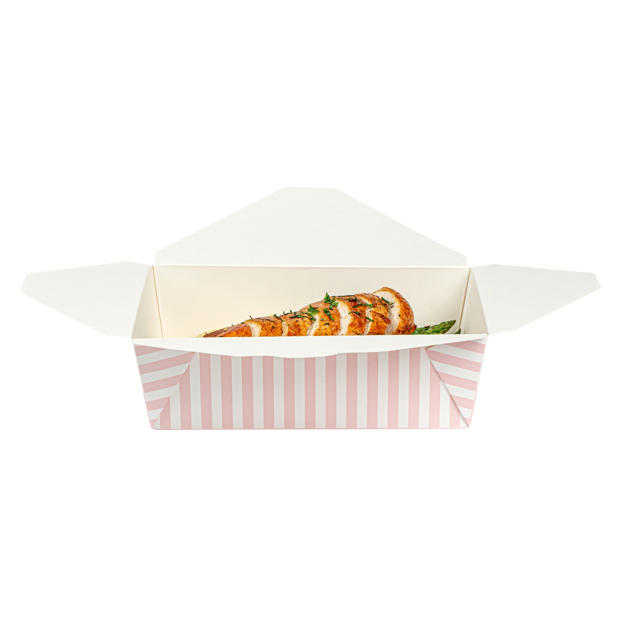 Bio Tek 71 oz Rectangle Pink and White Stripe Paper #3 Bio Box Take Out Container - 8 1/2" x 6 1/4" x 2 1/2" -50 count box