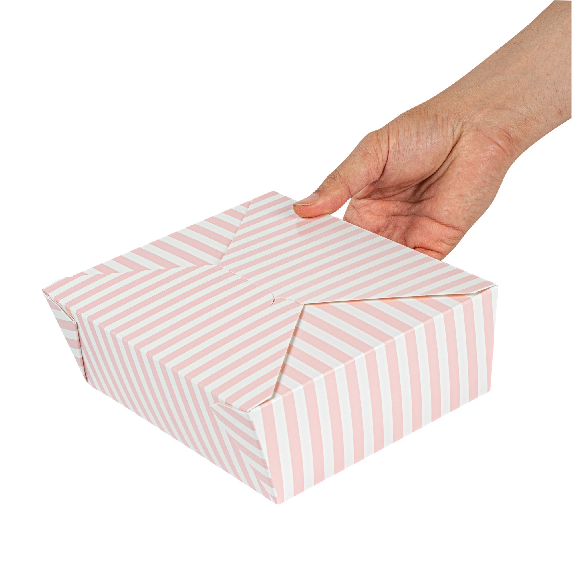 Bio Tek 71 oz Rectangle Pink and White Stripe Paper #3 Bio Box Take Out Container - 8 1/2" x 6 1/4" x 2 1/2" -50 count box