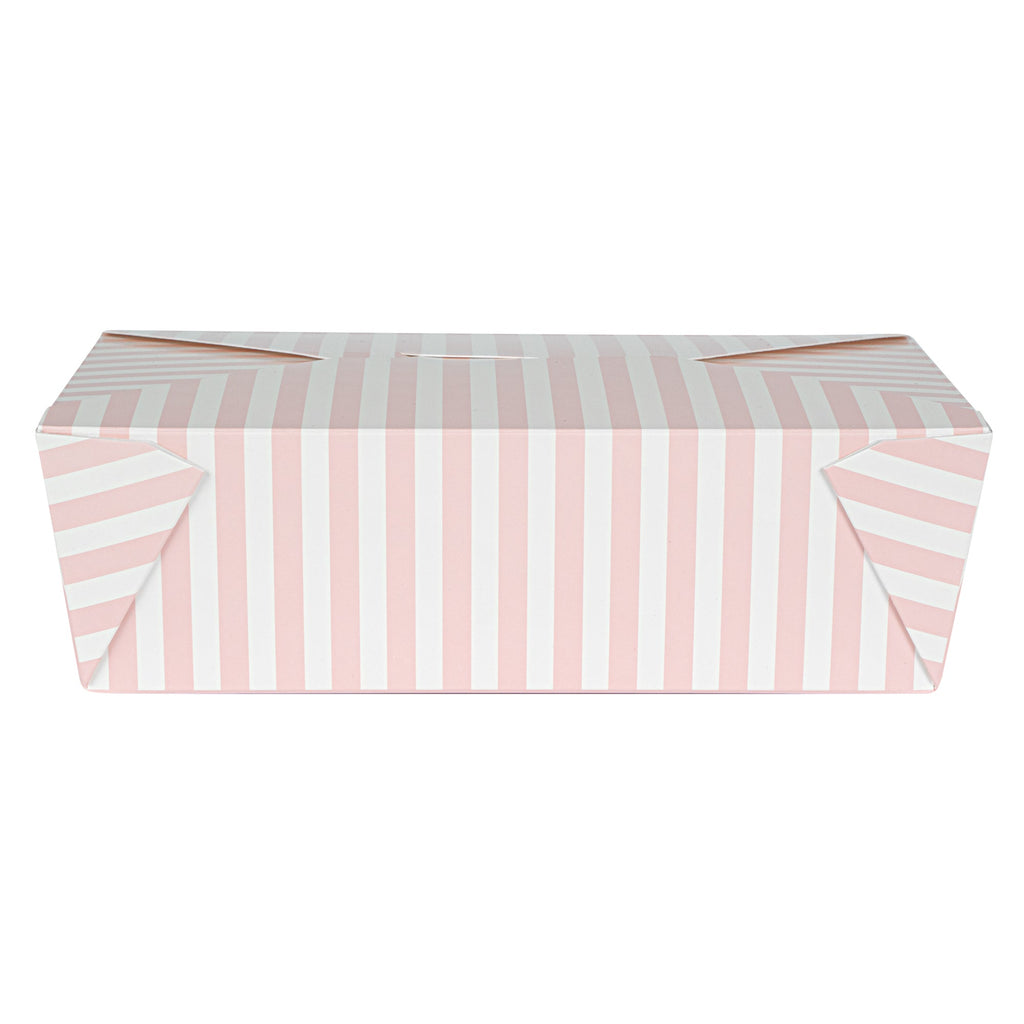 Bio Tek 71 oz Rectangle Pink and White Stripe Paper #3 Bio Box Take Out Container - 8 1/2" x 6 1/4" x 2 1/2" -50 count box