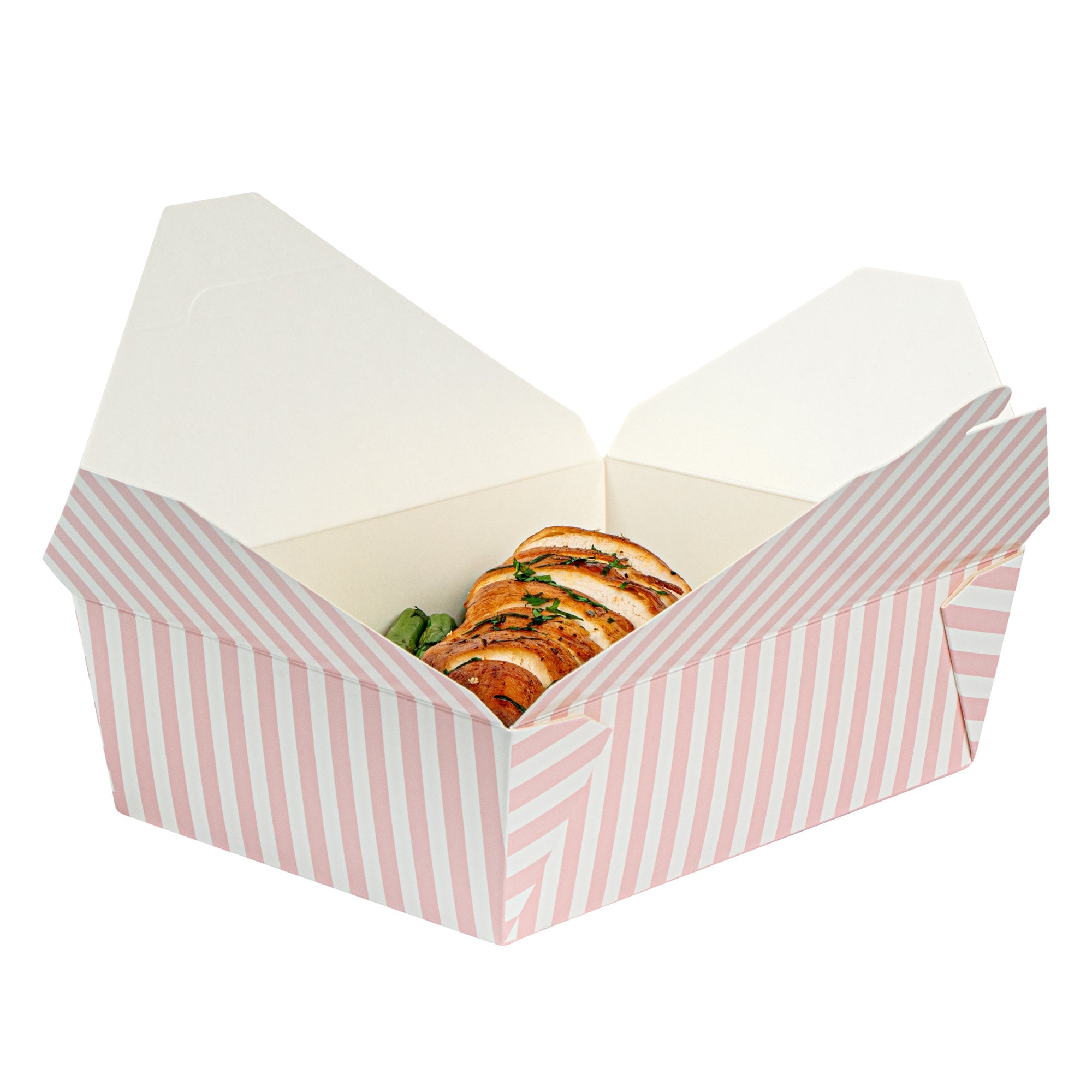 Bio Tek 71 oz Rectangle Pink and White Stripe Paper #3 Bio Box Take Out Container - 8 1/2" x 6 1/4" x 2 1/2" - 200 count box