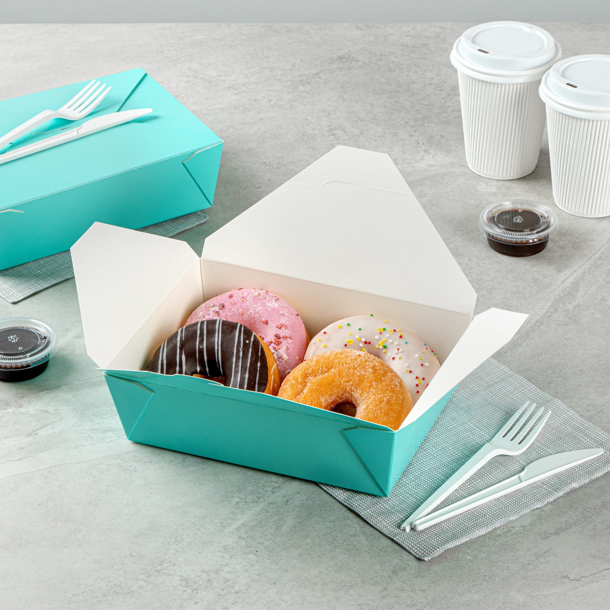Bio Tek 71 oz Rectangle Turquoise Paper #3 Bio Box Take Out Container - 8 1/2" x 6 1/4" x 2 1/2" -50 count box
