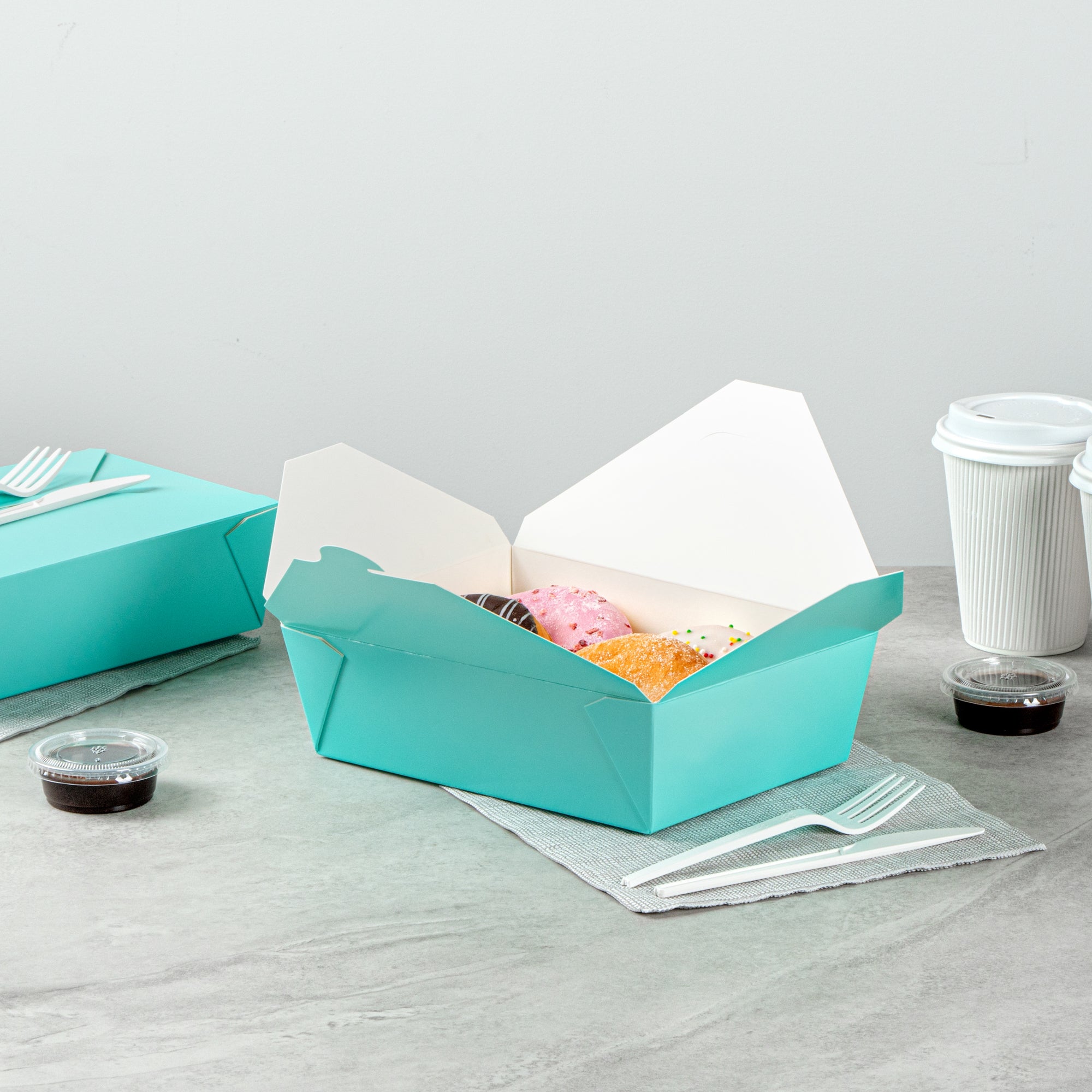 Bio Tek 71 oz Rectangle Turquoise Paper #3 Bio Box Take Out Container - 8 1/2" x 6 1/4" x 2 1/2" - 200 count box