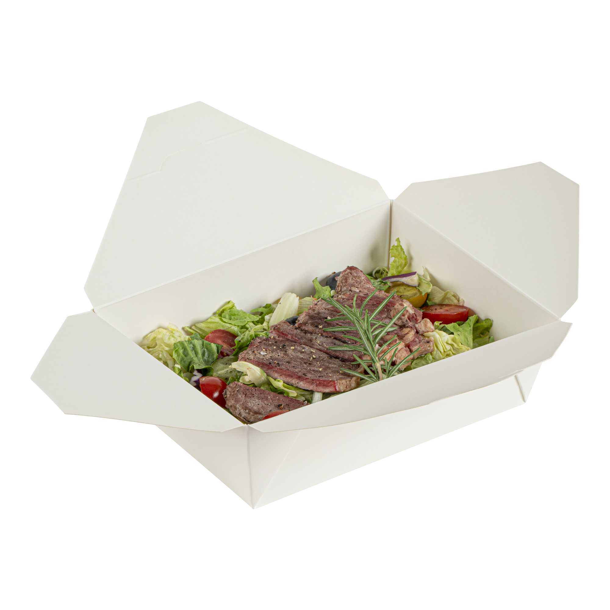 Bio Tek 71 oz Rectangle White Paper #3 Bio Box Take Out Container - 8 1/2" x 6 1/4" x 2 1/2" - 50 count box