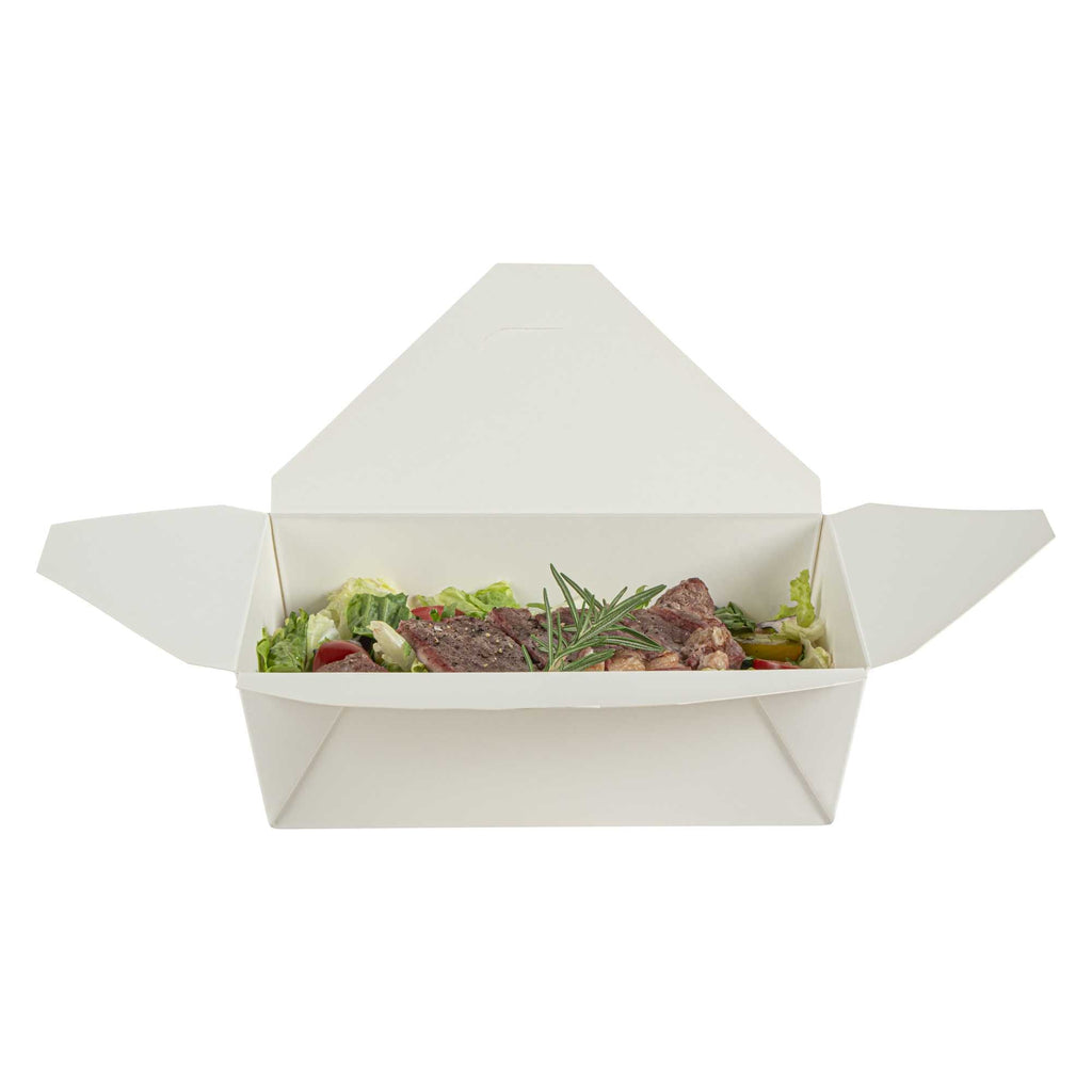 Bio Tek 71 oz Rectangle White Paper #3 Bio Box Take Out Container - 8 1/2" x 6 1/4" x 2 1/2" - 50 count box