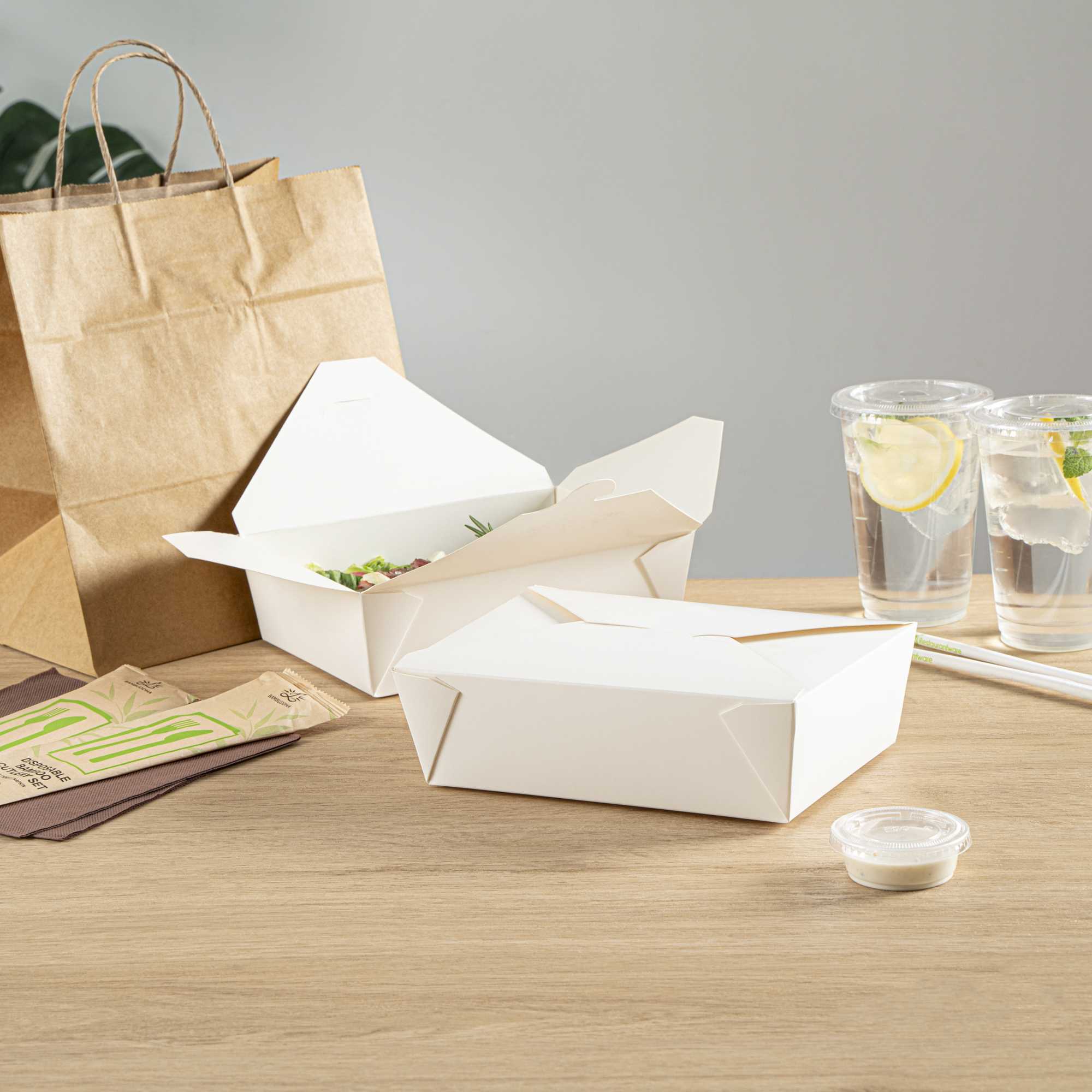 Bio Tek 71 oz Rectangle White Paper #3 Bio Box Take Out Container - 8 1/2" x 6 1/4" x 2 1/2" - 50 count box