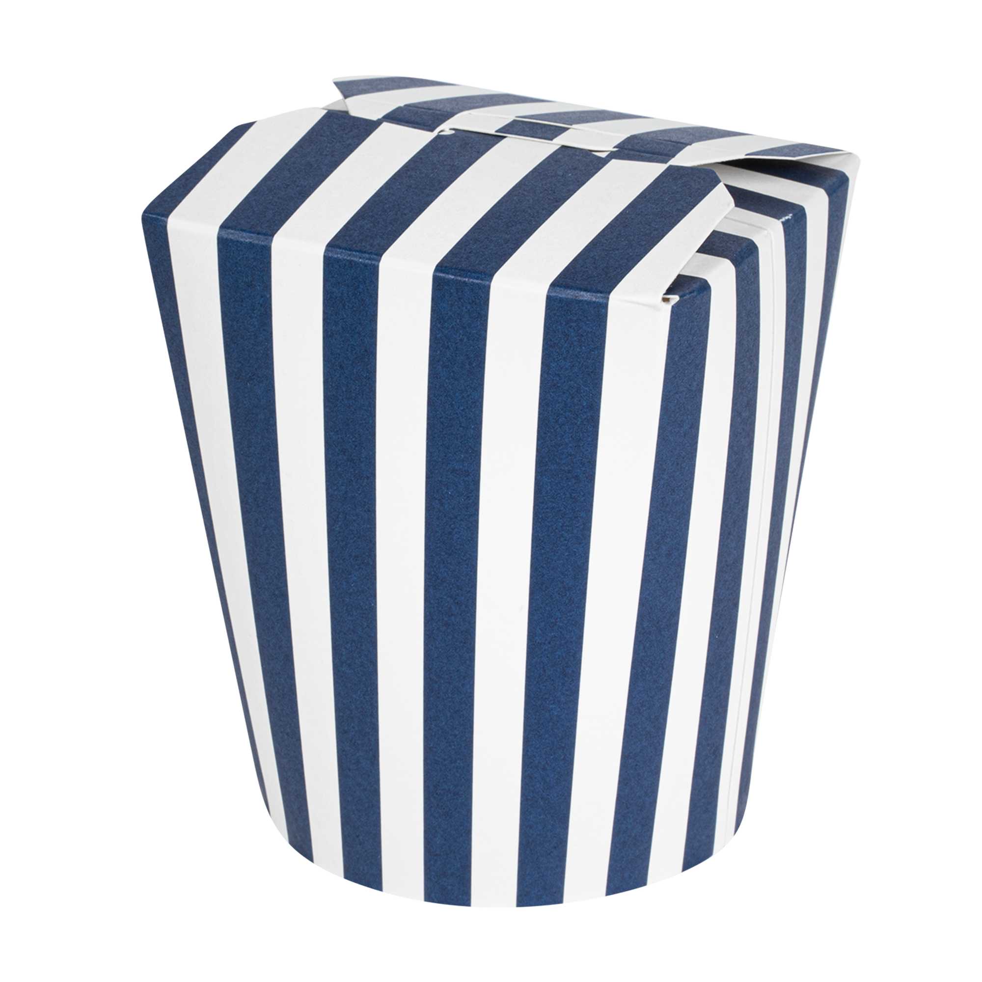 Bio Tek 16 oz Round Blue and White Stripe Paper Noodle Take Out Container - 3 1/4" x 3" x 4" -50 count box