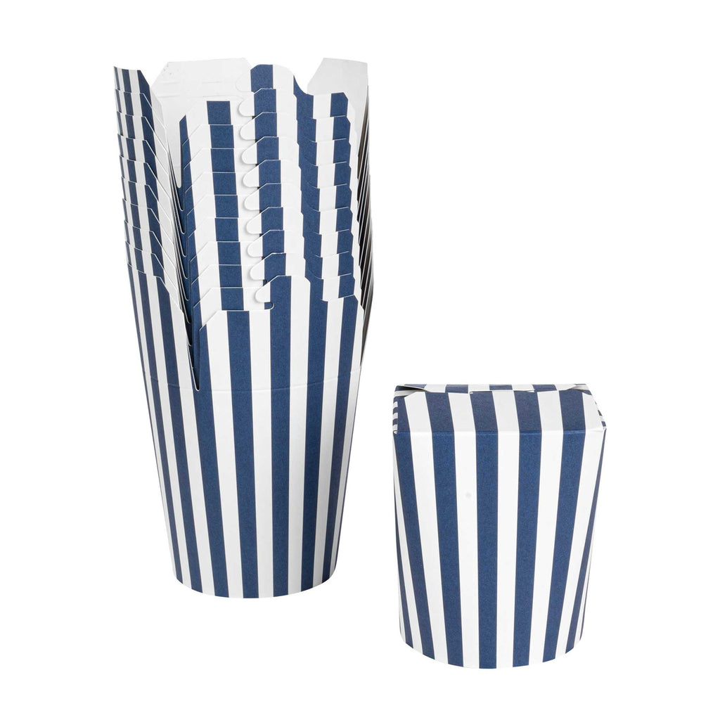 Bio Tek 16 oz Round Blue and White Stripe Paper Noodle Take Out Container - 3 1/4" x 3" x 4" -50 count box