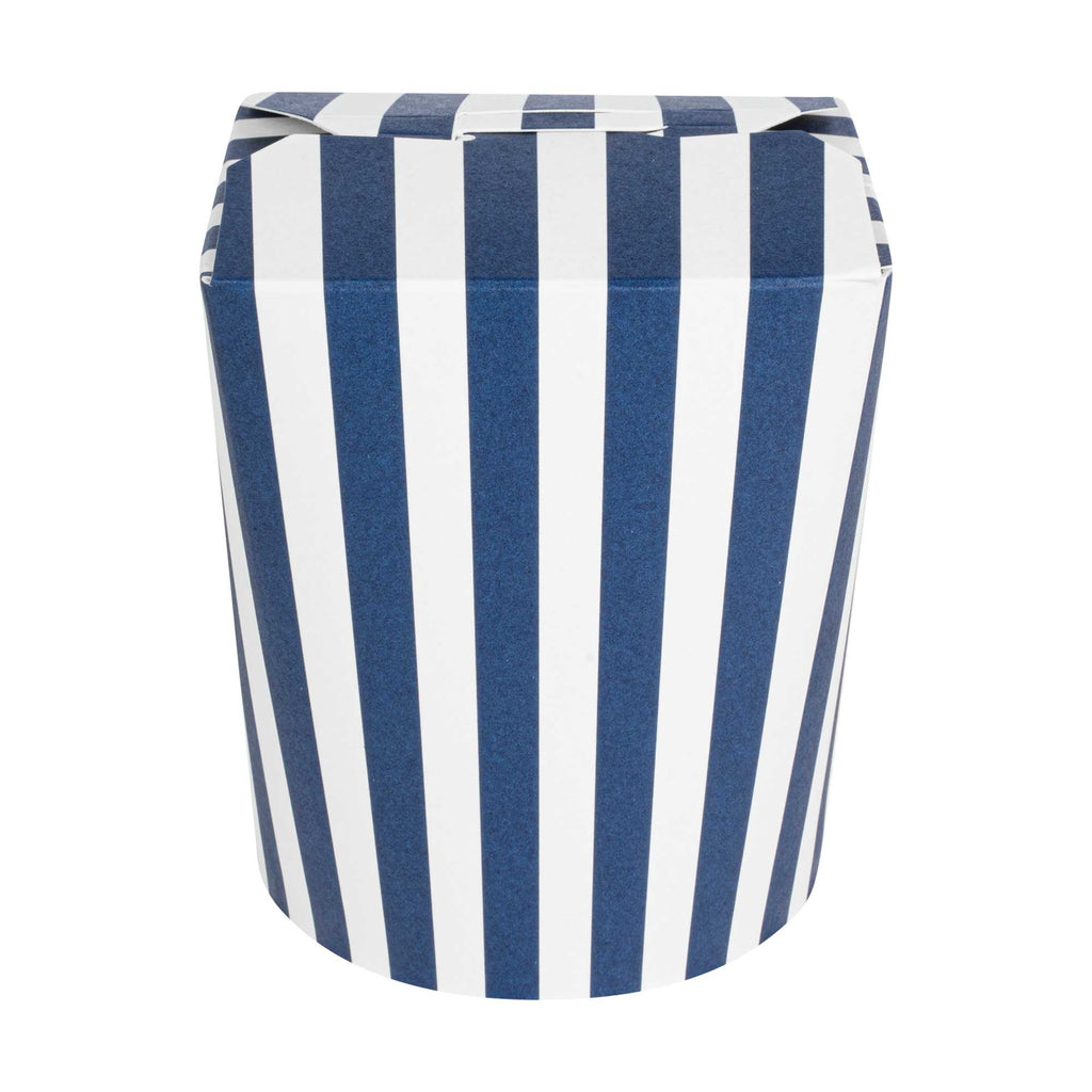 Bio Tek 16 oz Round Blue and White Stripe Paper Noodle Take Out Container - 3 1/4" x 3" x 4" -50 count box