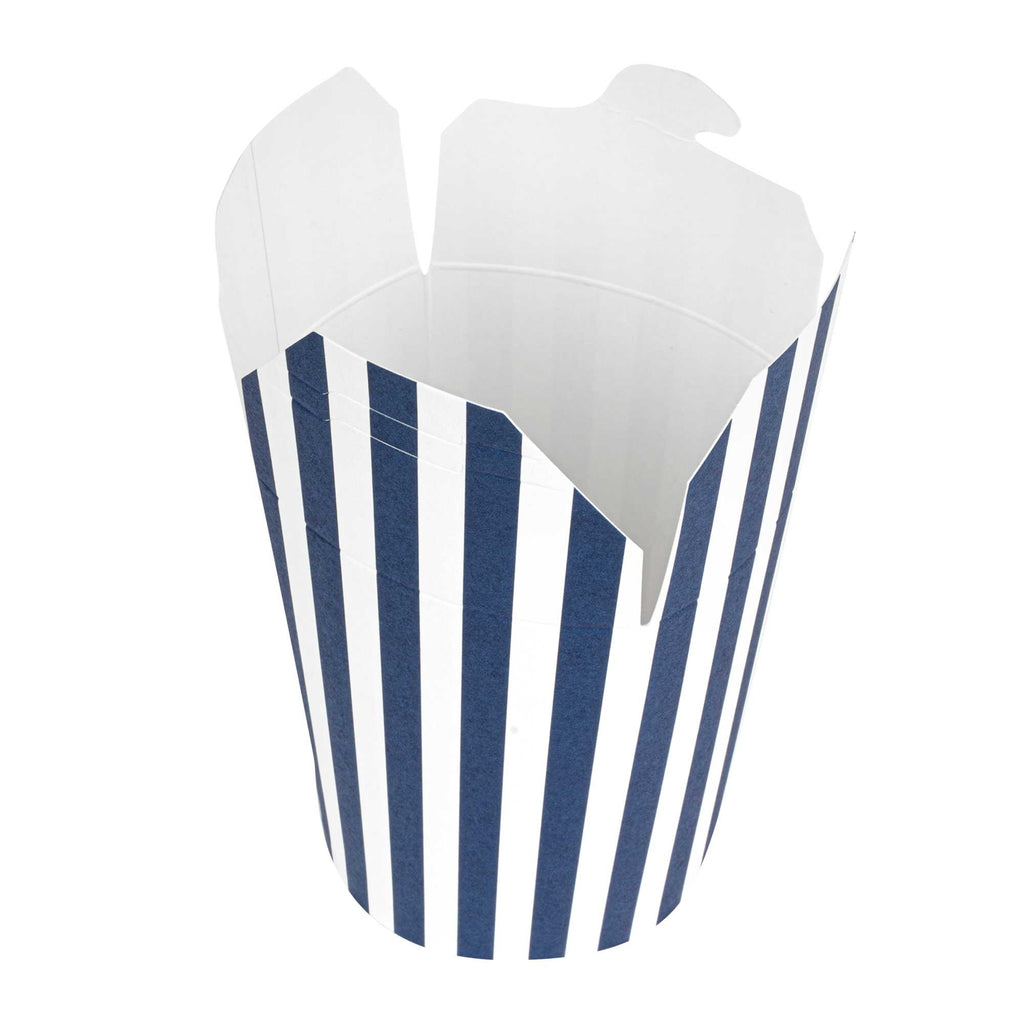 Bio Tek 16 oz Round Blue and White Stripe Paper Noodle Take Out Container - 3 1/4" x 3" x 4" -50 count box