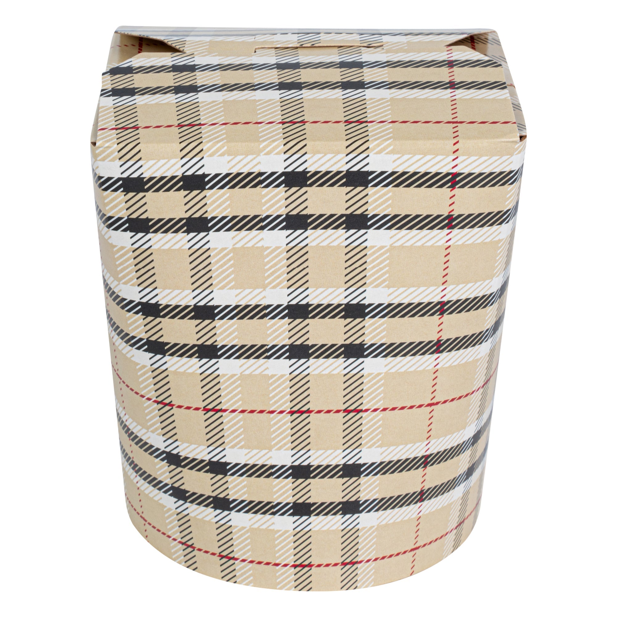Bio Tek 16 oz Round Plaid Paper Noodle Take Out Container - 3 1/4" x 3" x 4" -50 count box