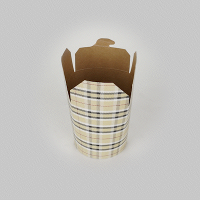 Bio Tek 16 oz Round Plaid Paper Noodle Take Out Container - 3 1/4" x 3" x 4" - 200 count box