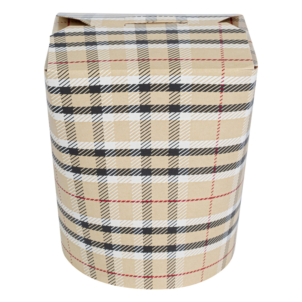 Bio Tek 16 oz Round Plaid Paper Noodle Take Out Container - 3 1/4" x 3" x 4" - 200 count box