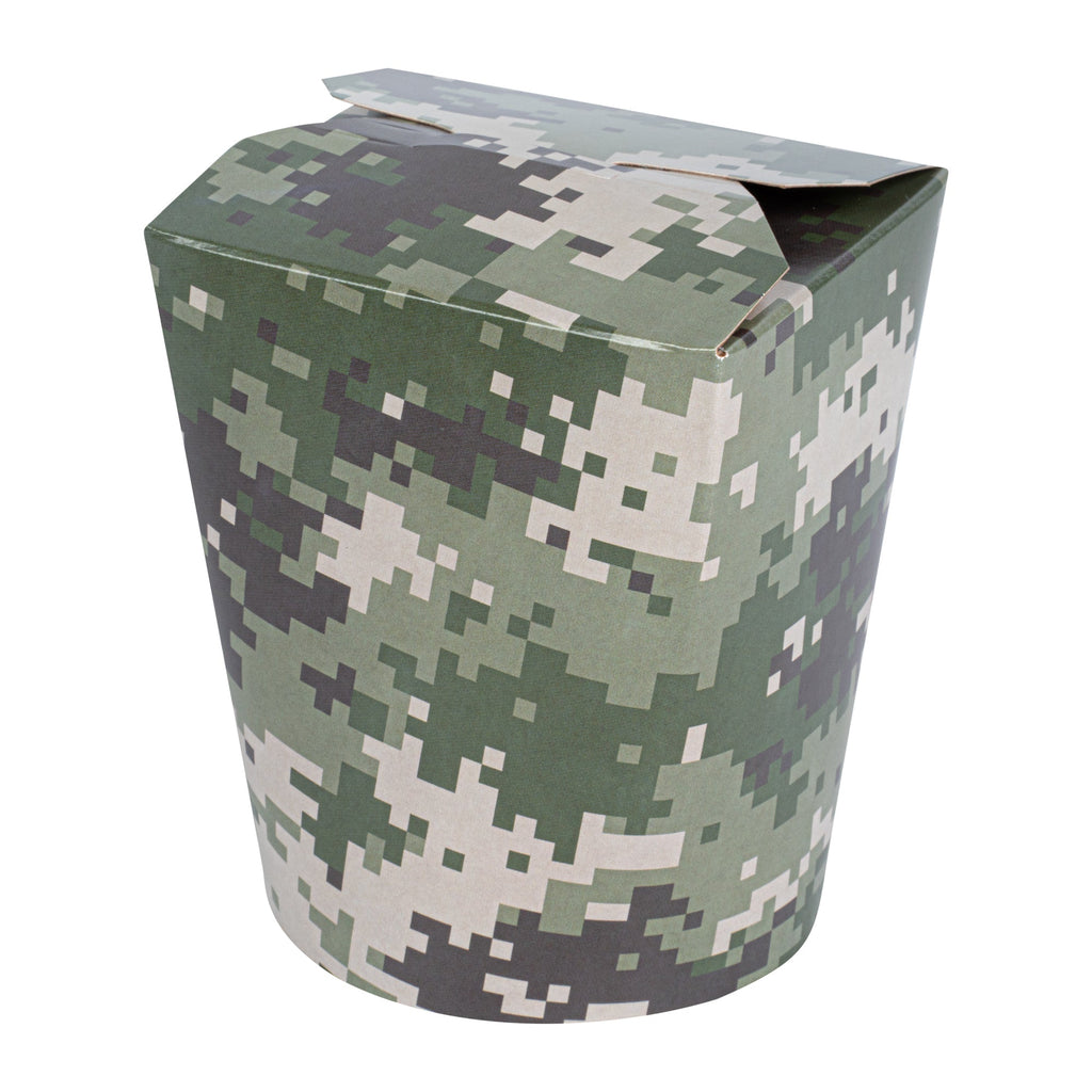 Bio Tek 16 oz Round Camouflage Paper Noodle Take Out Container - 3 1/4" x 3" x 4" -50 count box