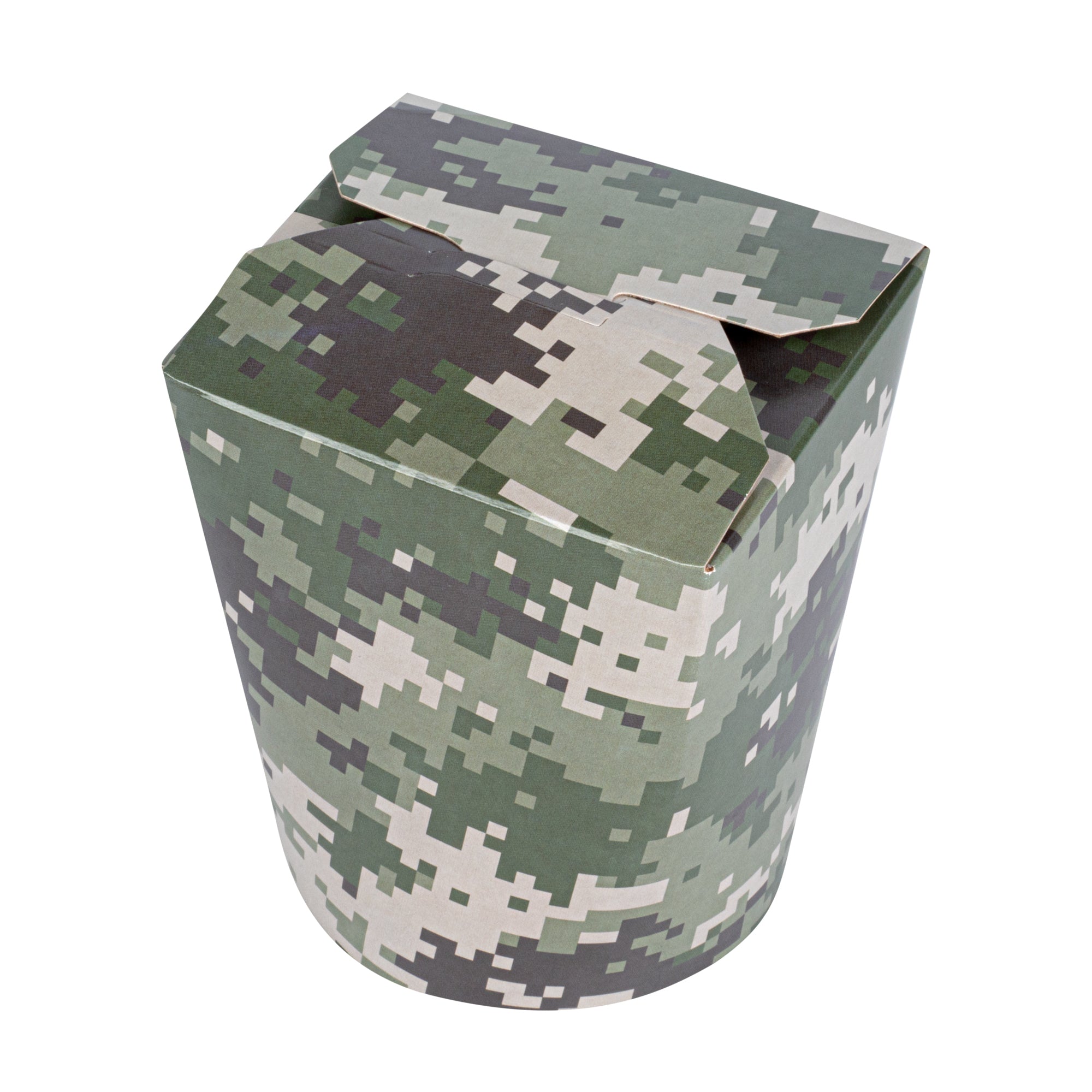 Bio Tek 16 oz Round Camouflage Paper Noodle Take Out Container - 3 1/4" x 3" x 4" -50 count box