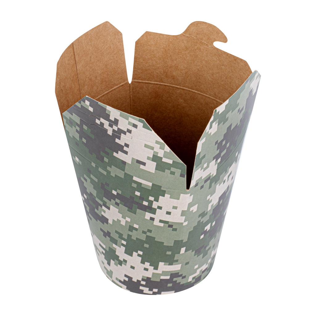 Bio Tek 16 oz Round Camouflage Paper Noodle Take Out Container - 3 1/4" x 3" x 4" -50 count box