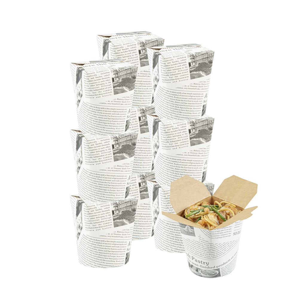 Bio Tek 16 oz Round Newsprint Paper Noodle Take Out Container - 3 1/4" x 3" x 4" - 50 count box